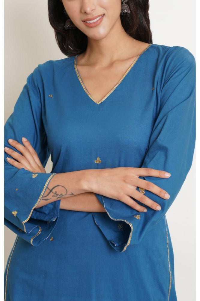 Blue Gota Kurta set of 2 with Lehariya Dupatta