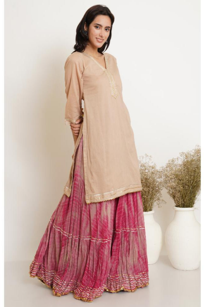 Beige Pink Tie Dye Gharara SET OF 3