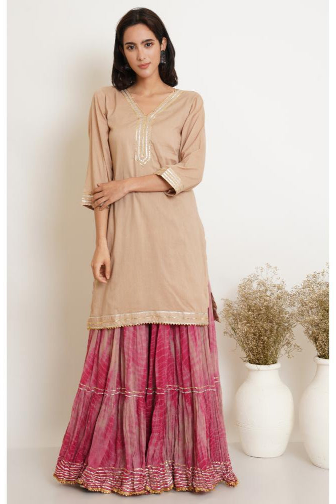 Beige Pink Tie Dye Gharara SET OF 3