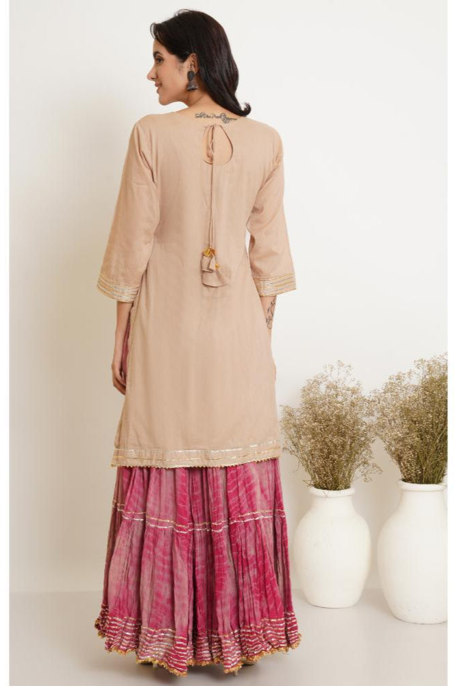Beige Pink Tie Dye Gharara SET OF 3