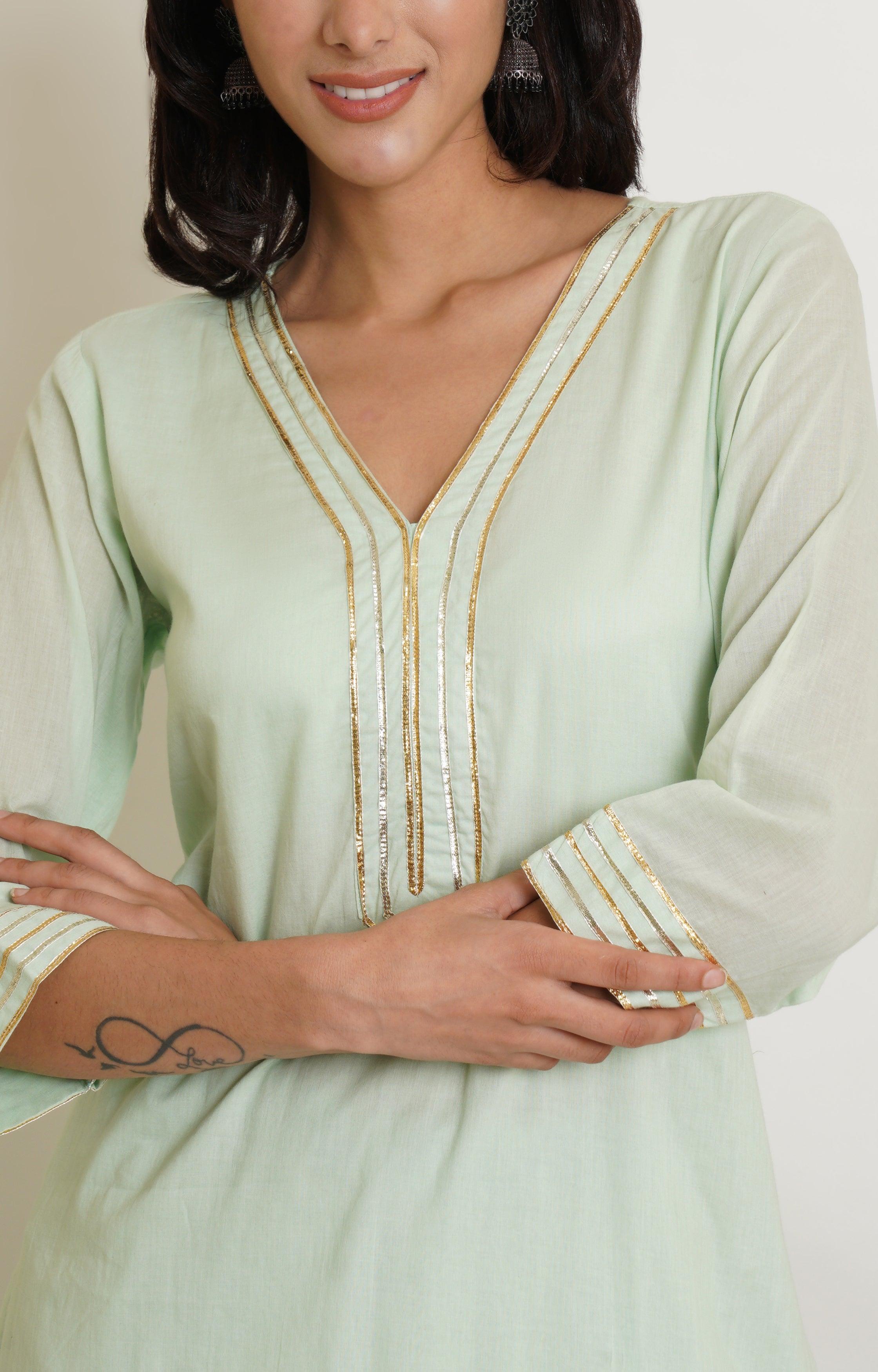 MINT GREEN AND TURQUOISE TIE DYE GHARARA SET OF 3
