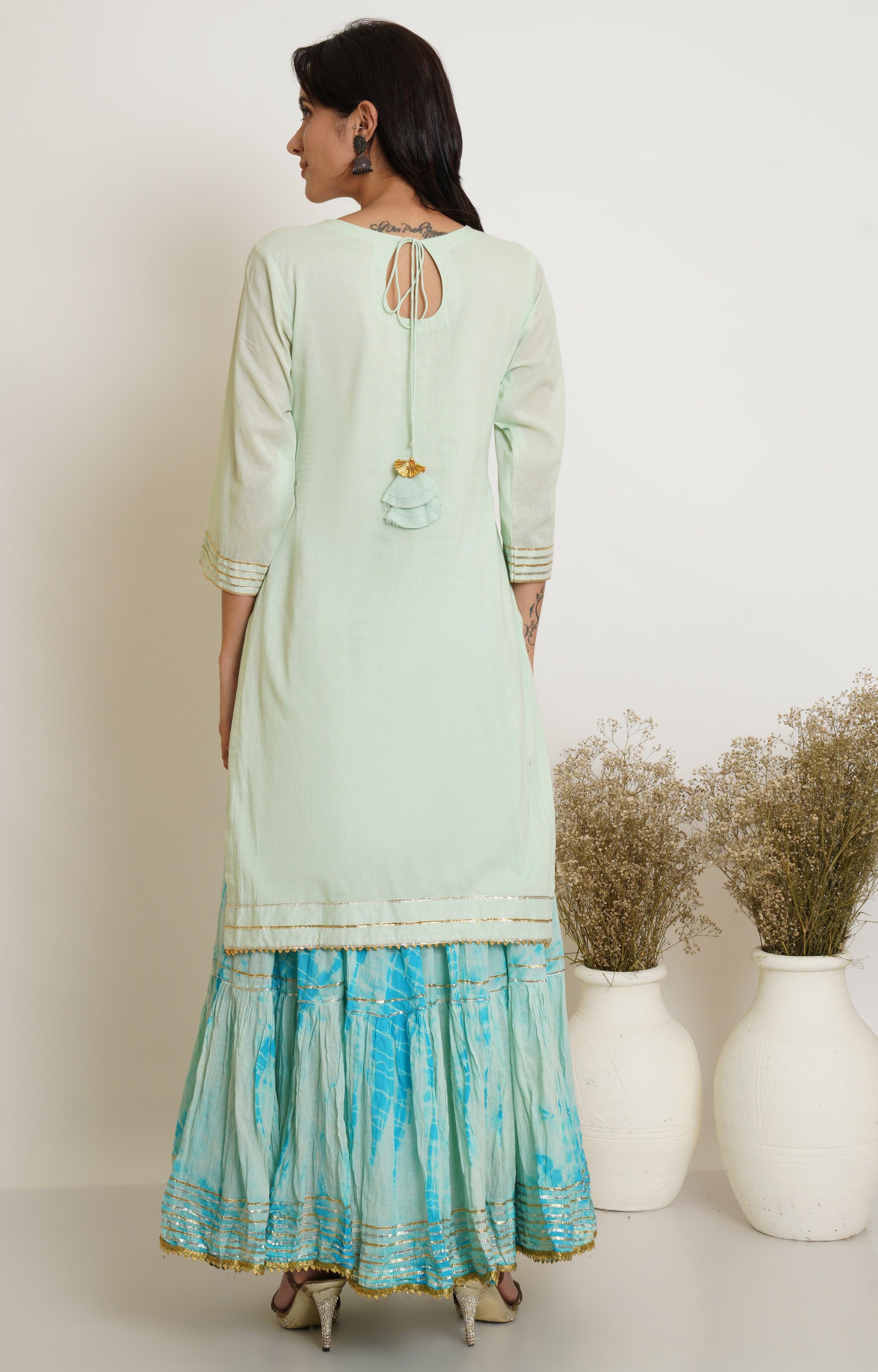 MINT GREEN AND TURQUOISE TIE DYE GHARARA SET OF 3