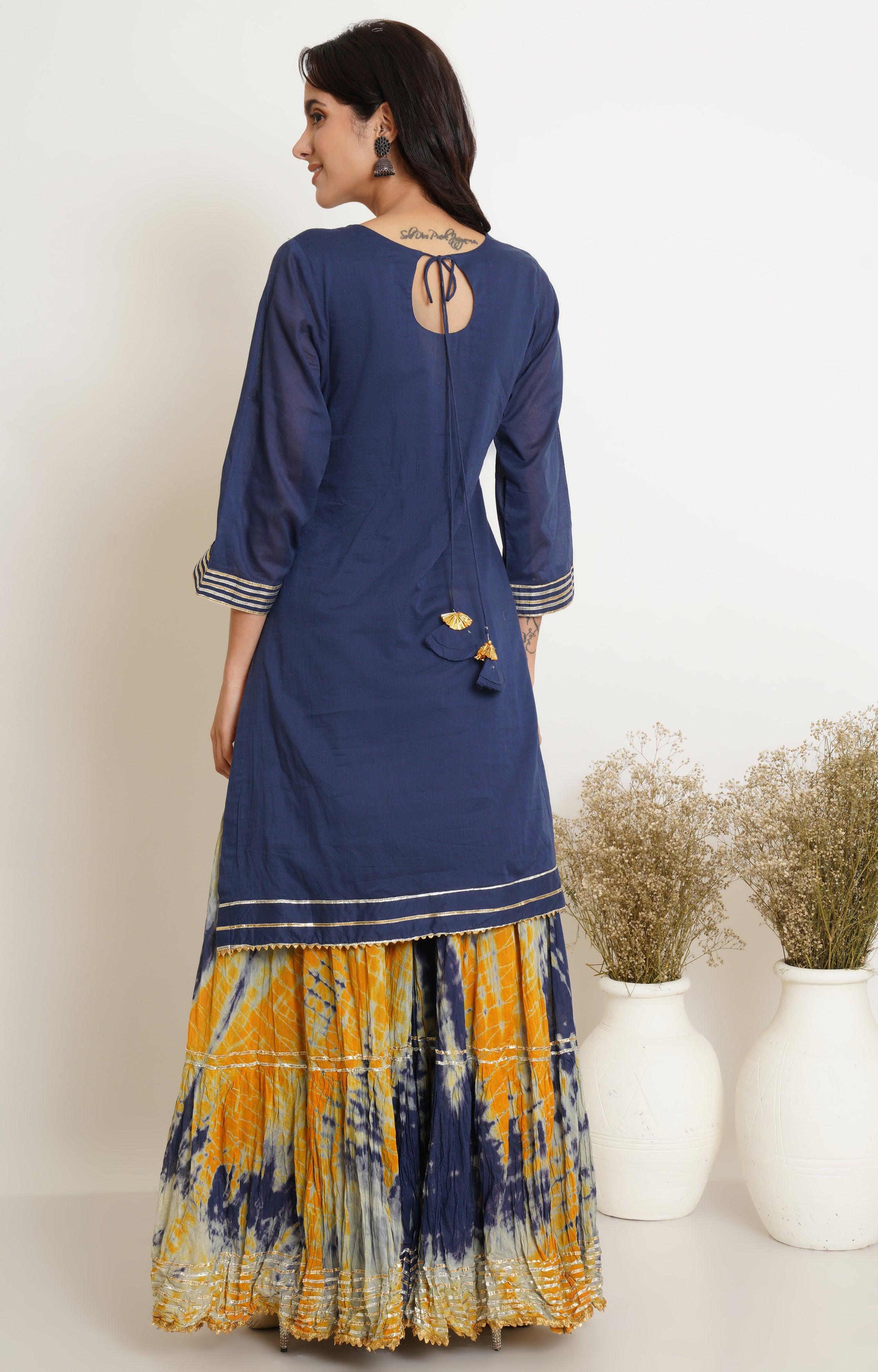 NAVY MUSTARD TIE DYE GHARARA AND DUPATTA SET OF 3