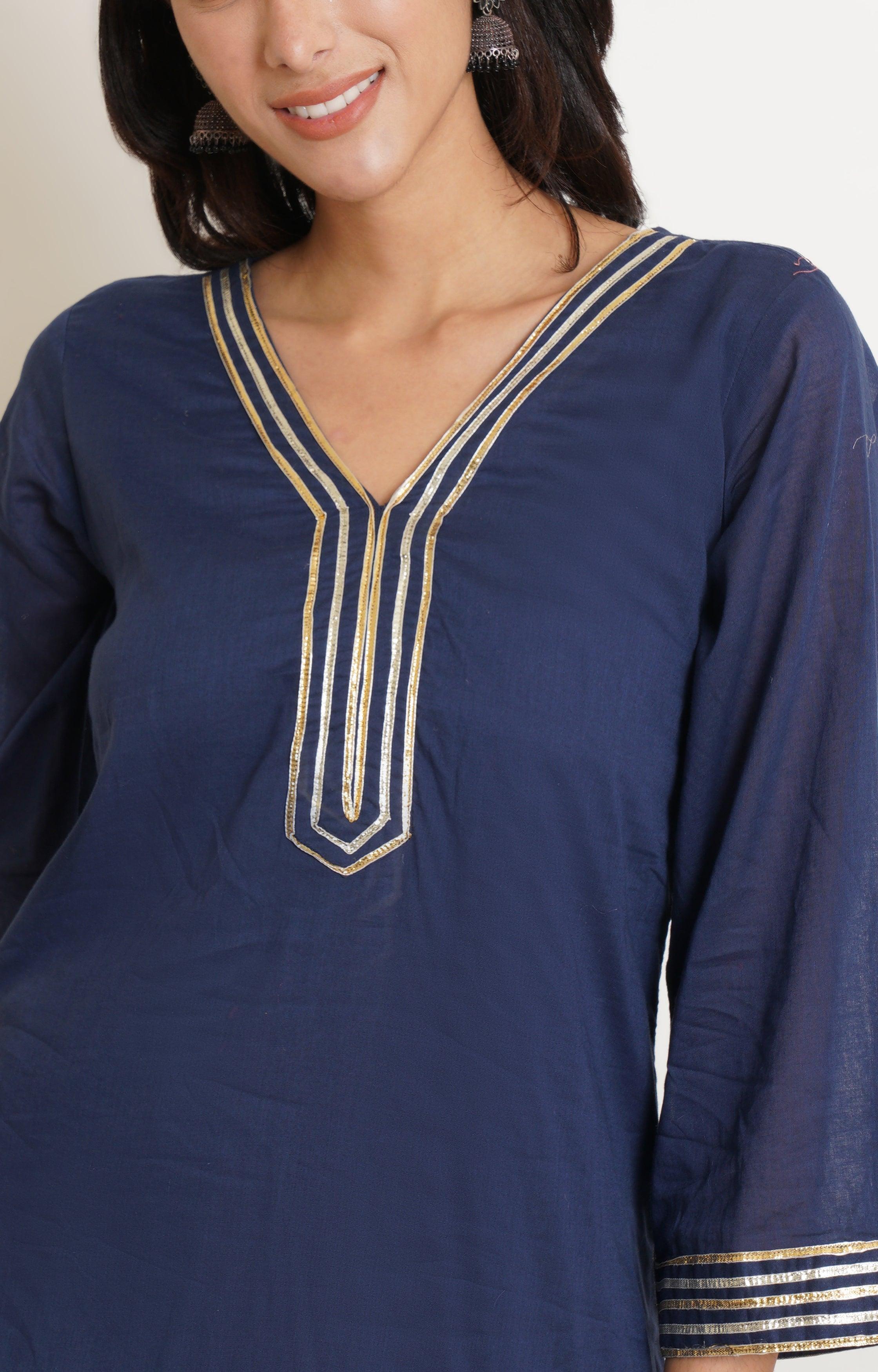 NAVY MUSTARD TIE DYE GHARARA AND DUPATTA SET OF 3