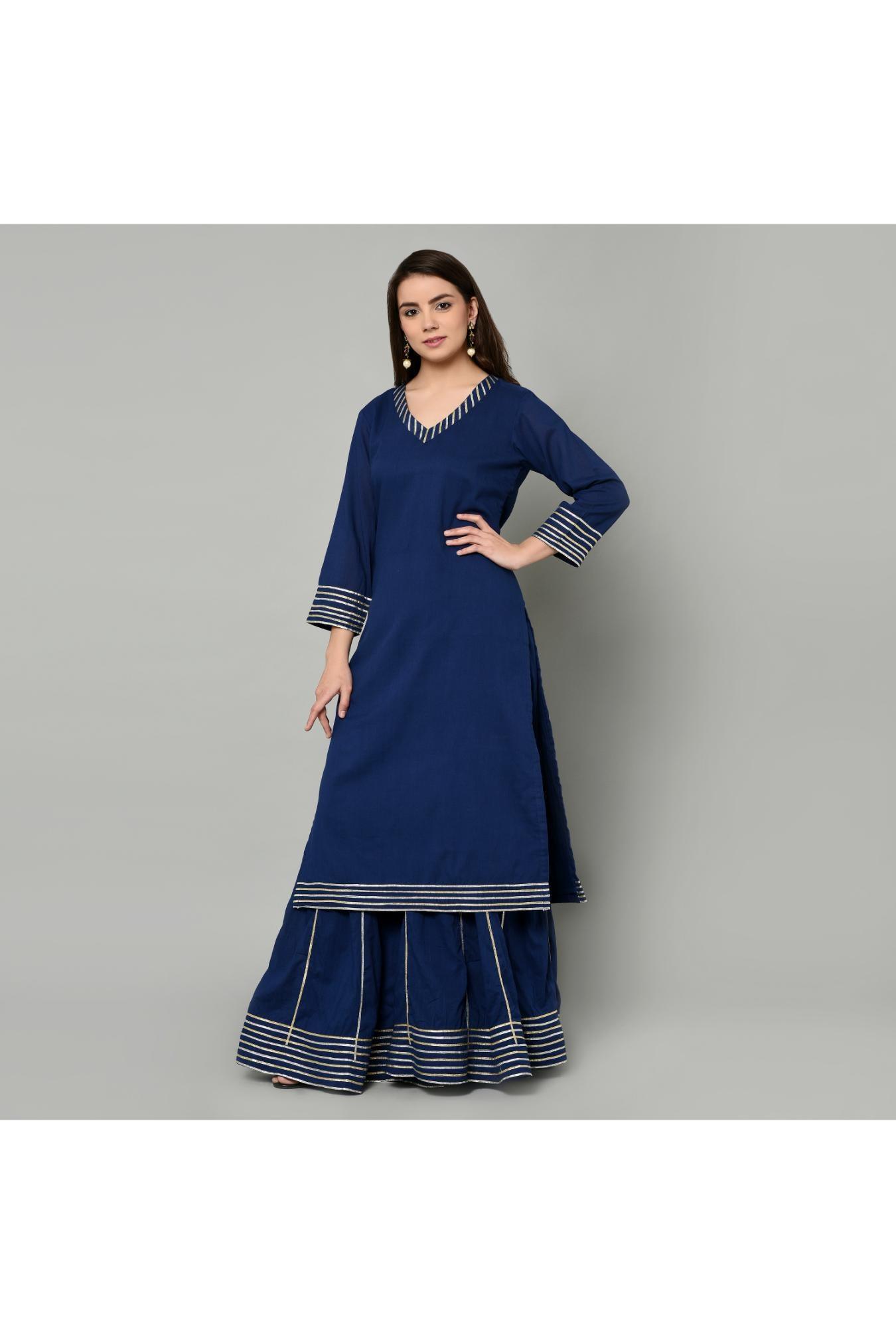 NAVY BLUE WITH GREEN DUPATTA, SHARARA SET OF 2