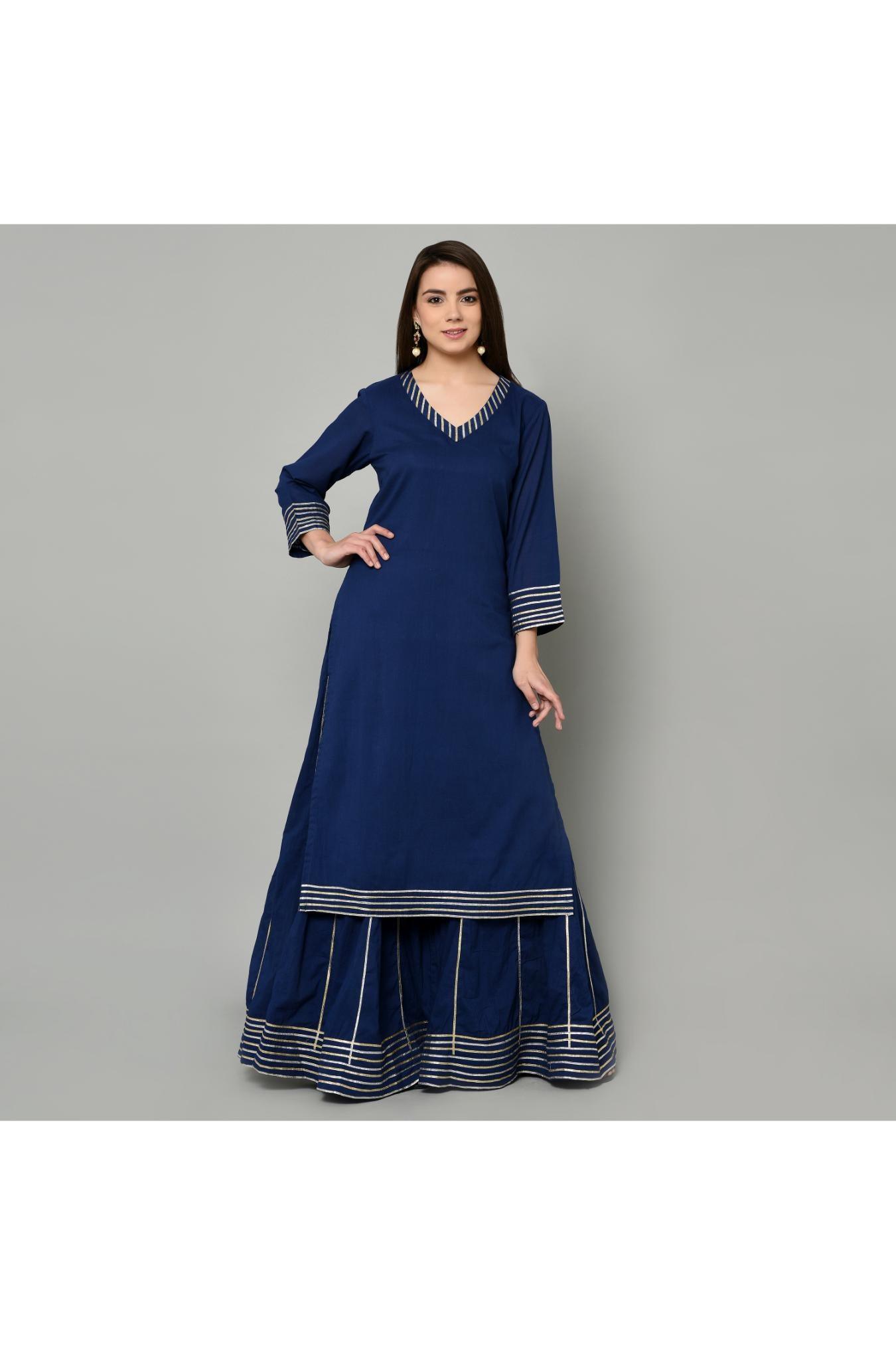 NAVY BLUE WITH GREEN DUPATTA, SHARARA SET OF 2