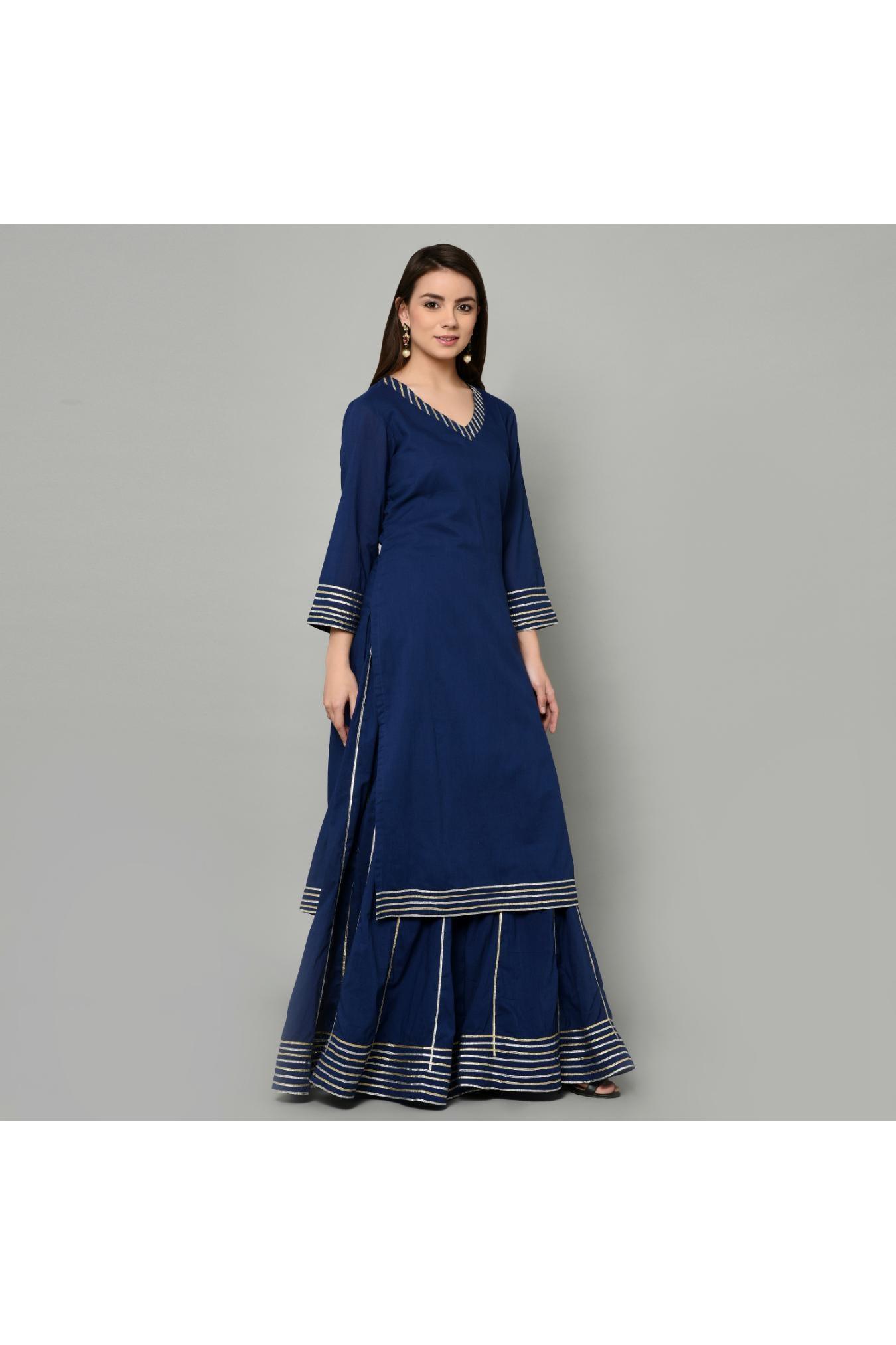 NAVY BLUE WITH GREEN DUPATTA, SHARARA SET OF 2