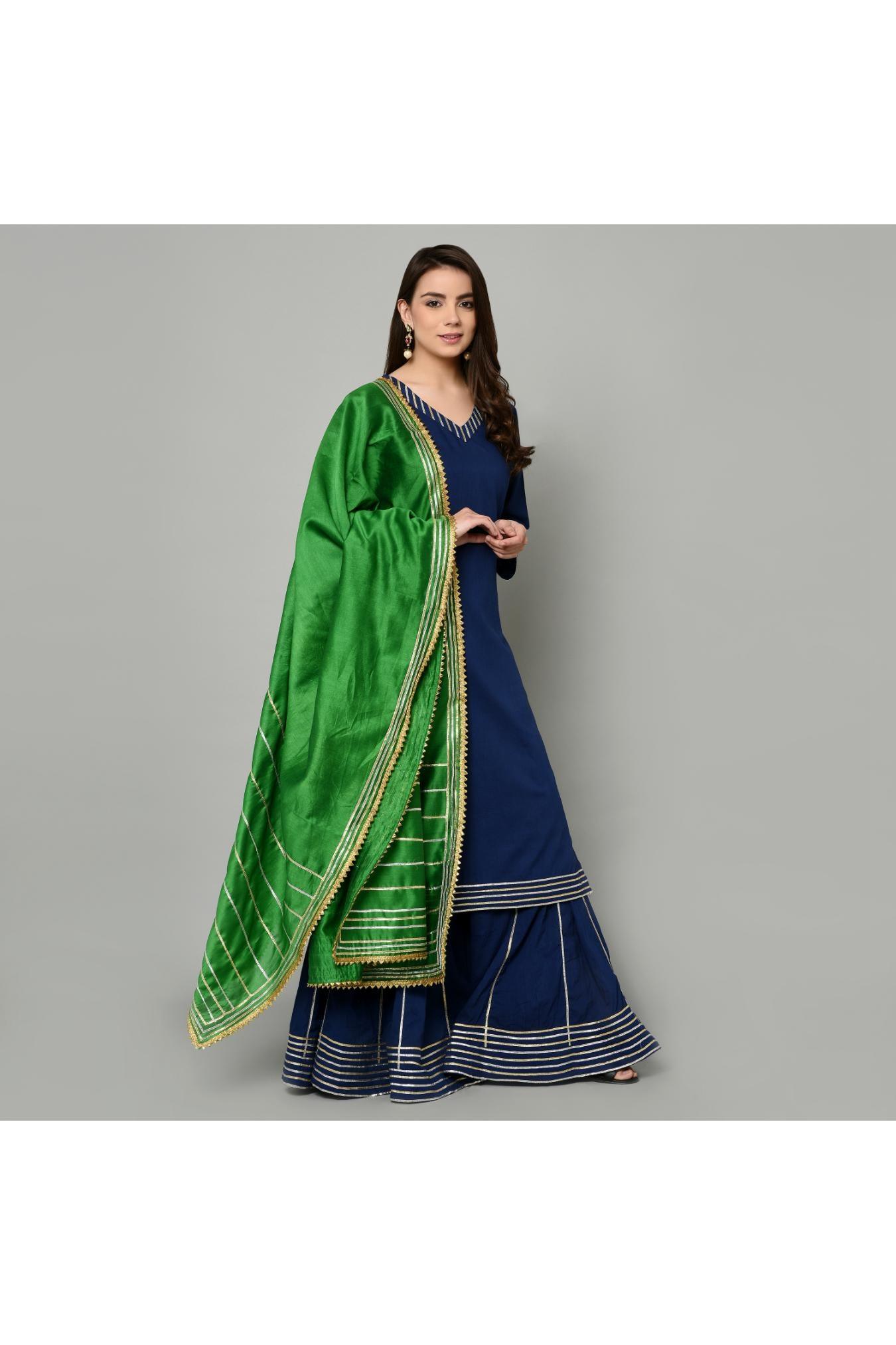 NAVY BLUE WITH GREEN DUPATTA, SHARARA SET OF 2