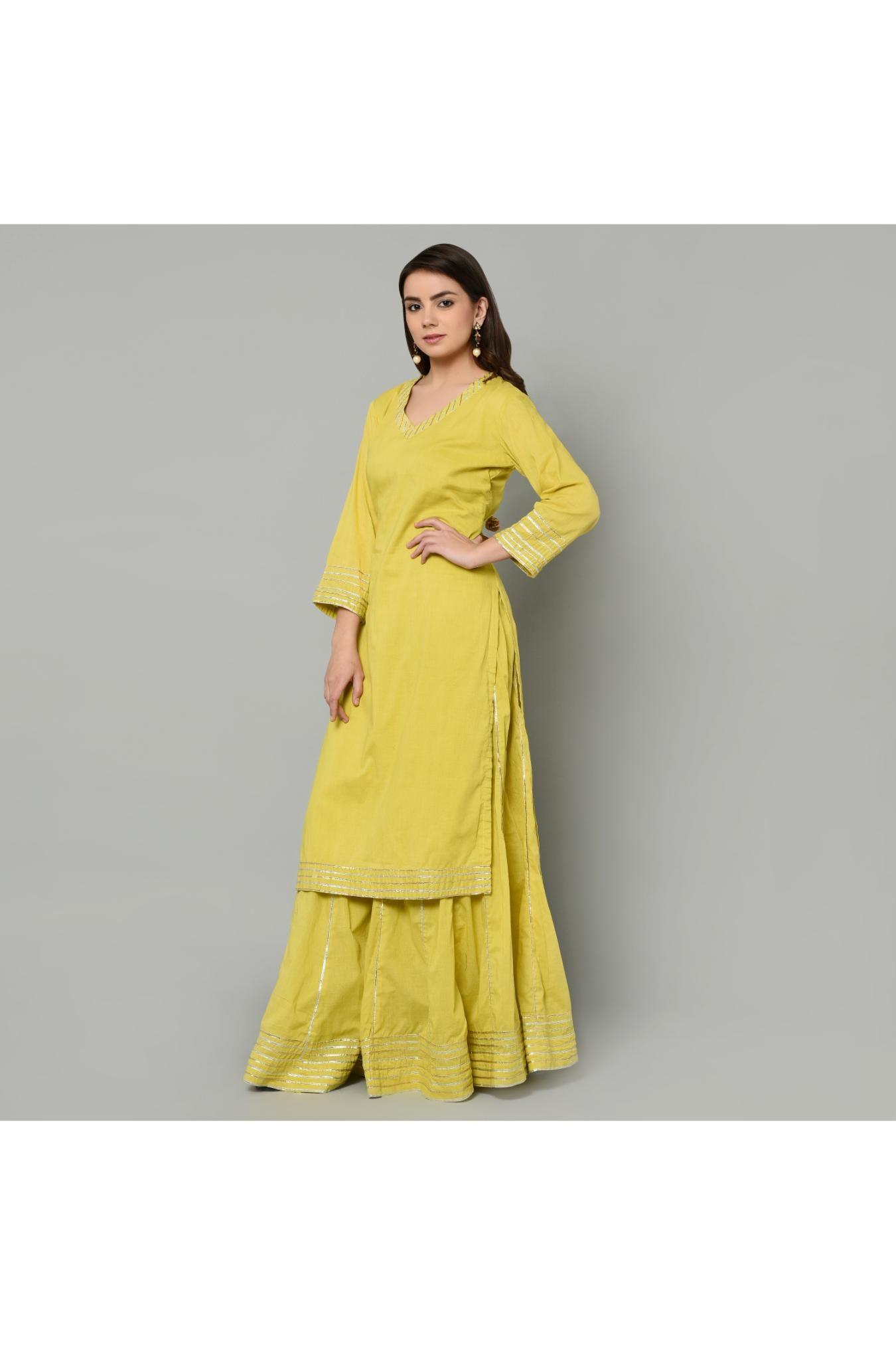 LIME GREEN WITH TURQUOISE SHARARA SET OF 3
