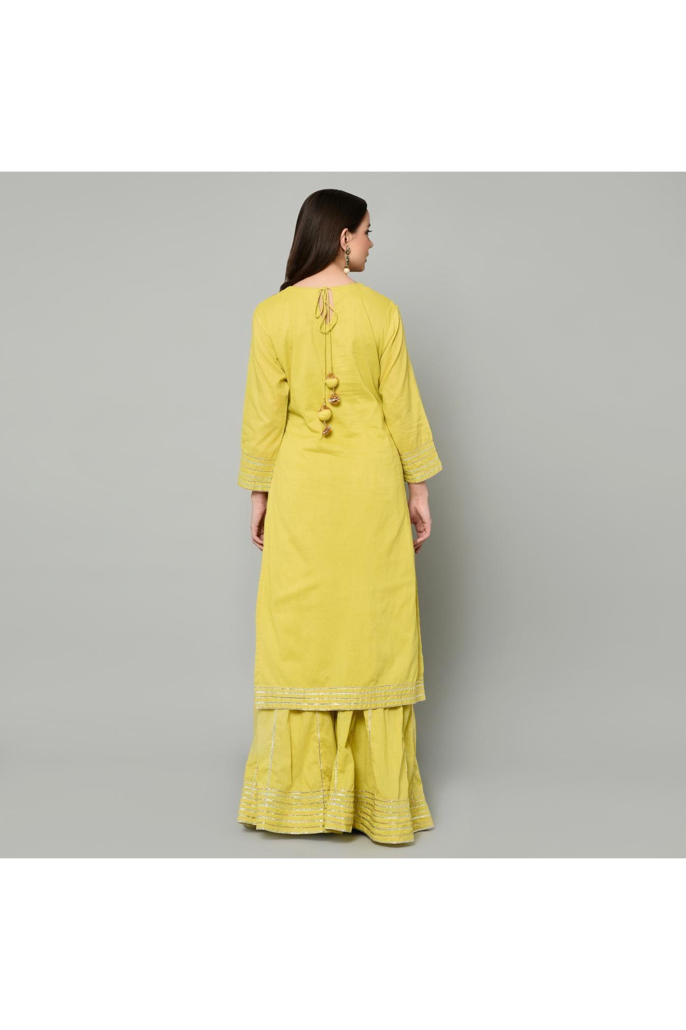 LIME GREEN WITH TURQUOISE SHARARA SET OF 3