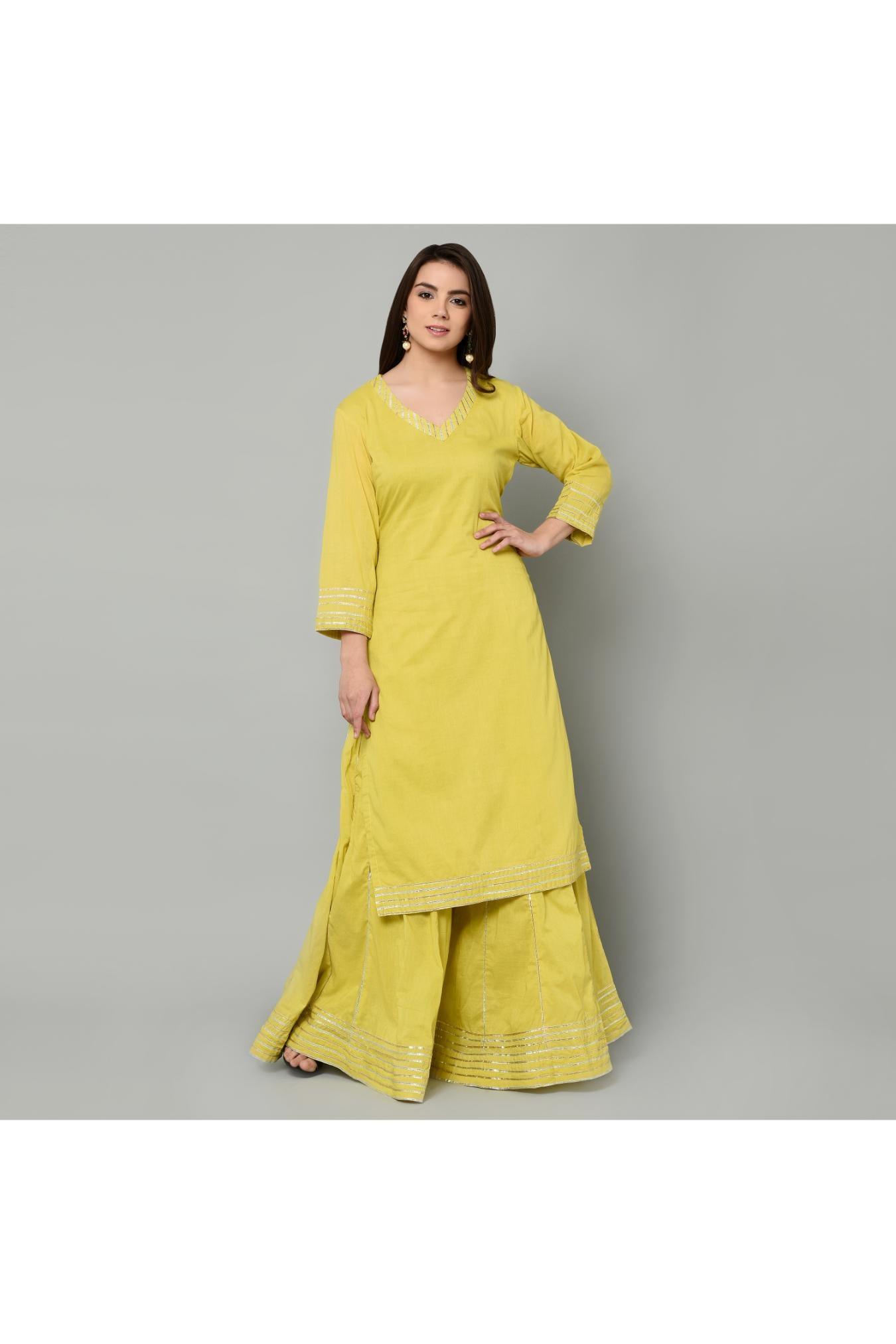 LIME GREEN WITH TURQUOISE SHARARA SET OF 3