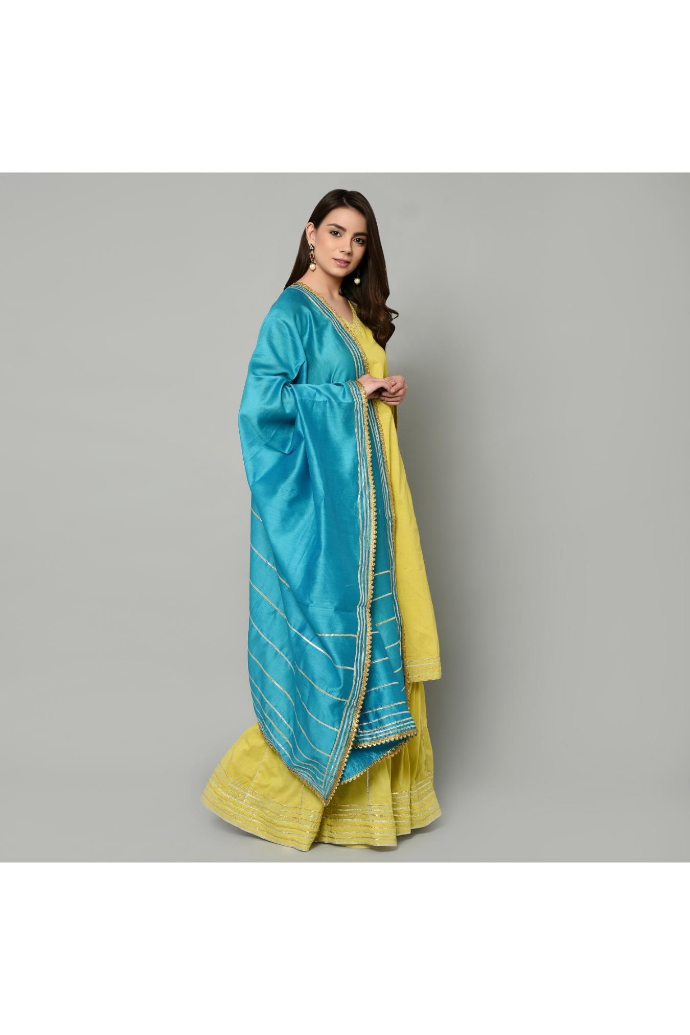 LIME GREEN WITH TURQUOISE SHARARA SET OF 3