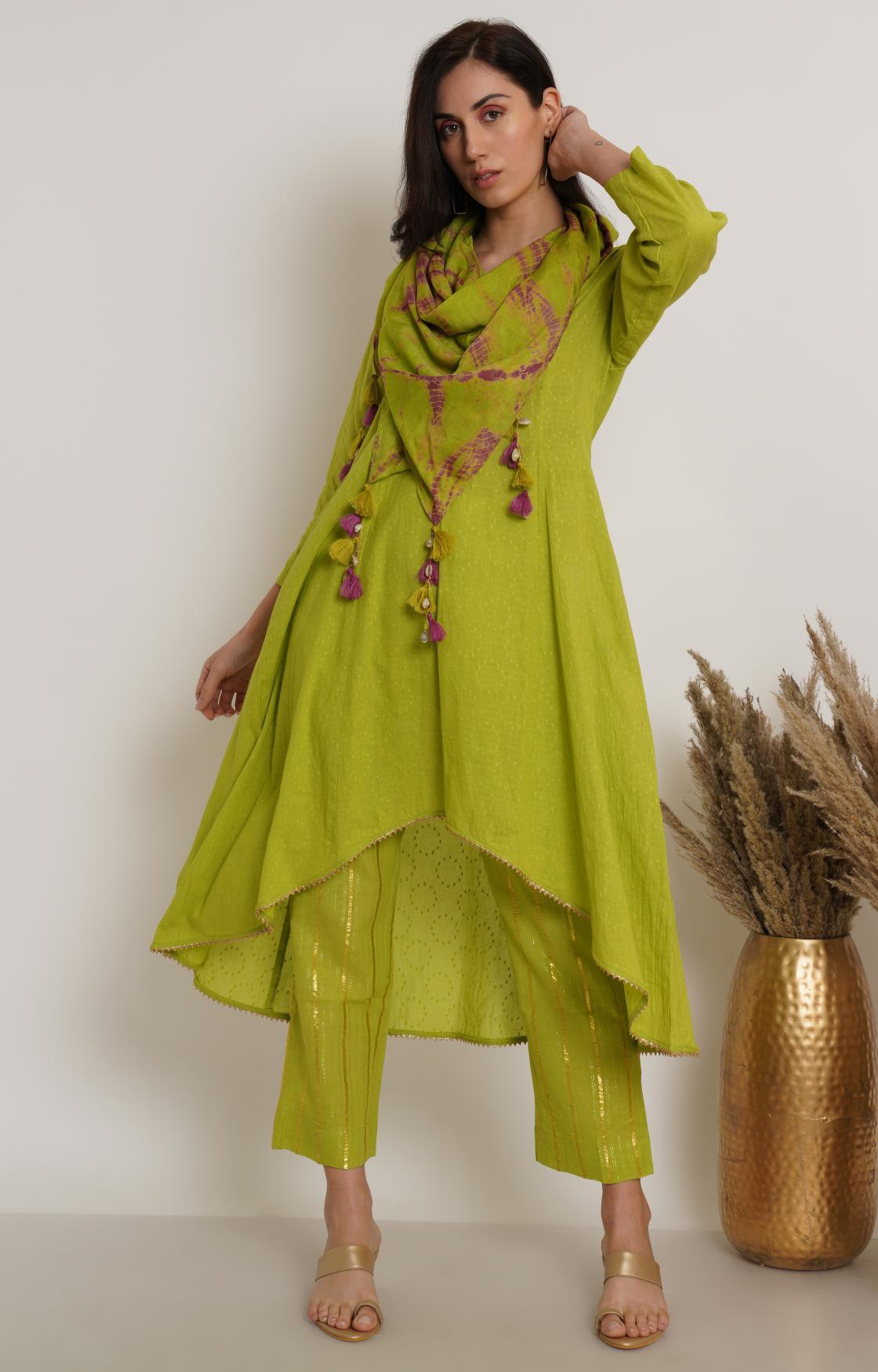Lime Green High Low Tunic Set of 3