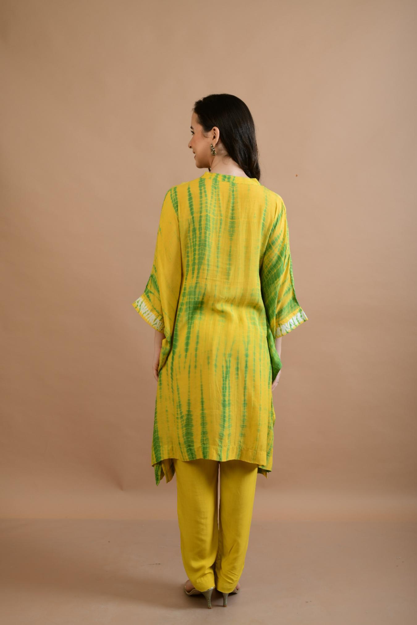 YELLOW GREEN SHIBORI YOKE AND TUNIC SET OF 2