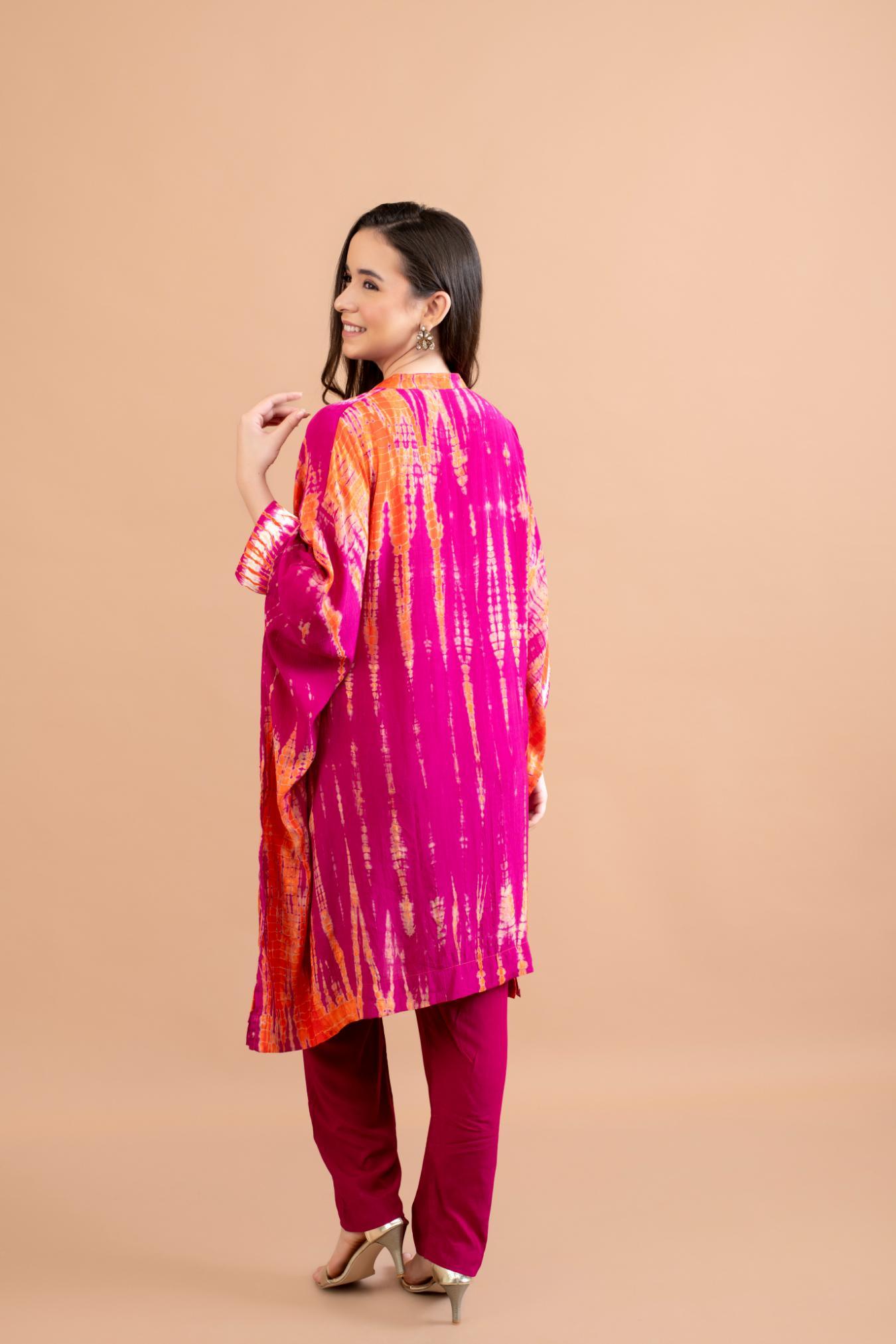 ORANGE PINK SHIBORI YOKE AND TUNIC SET OF 2