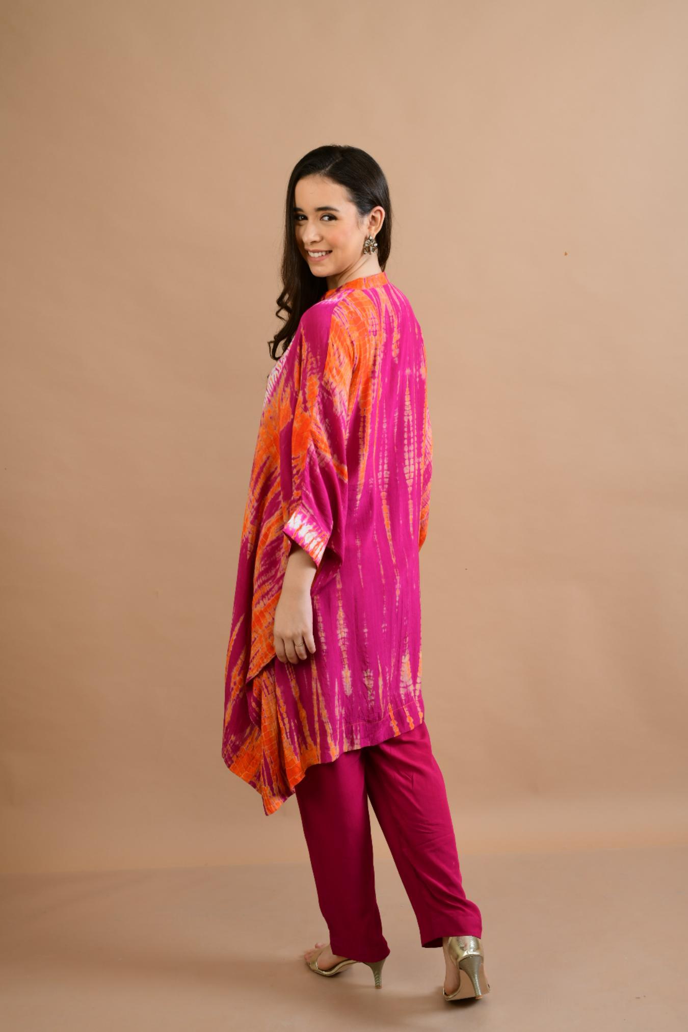ORANGE PINK SHIBORI YOKE AND TUNIC SET OF 2