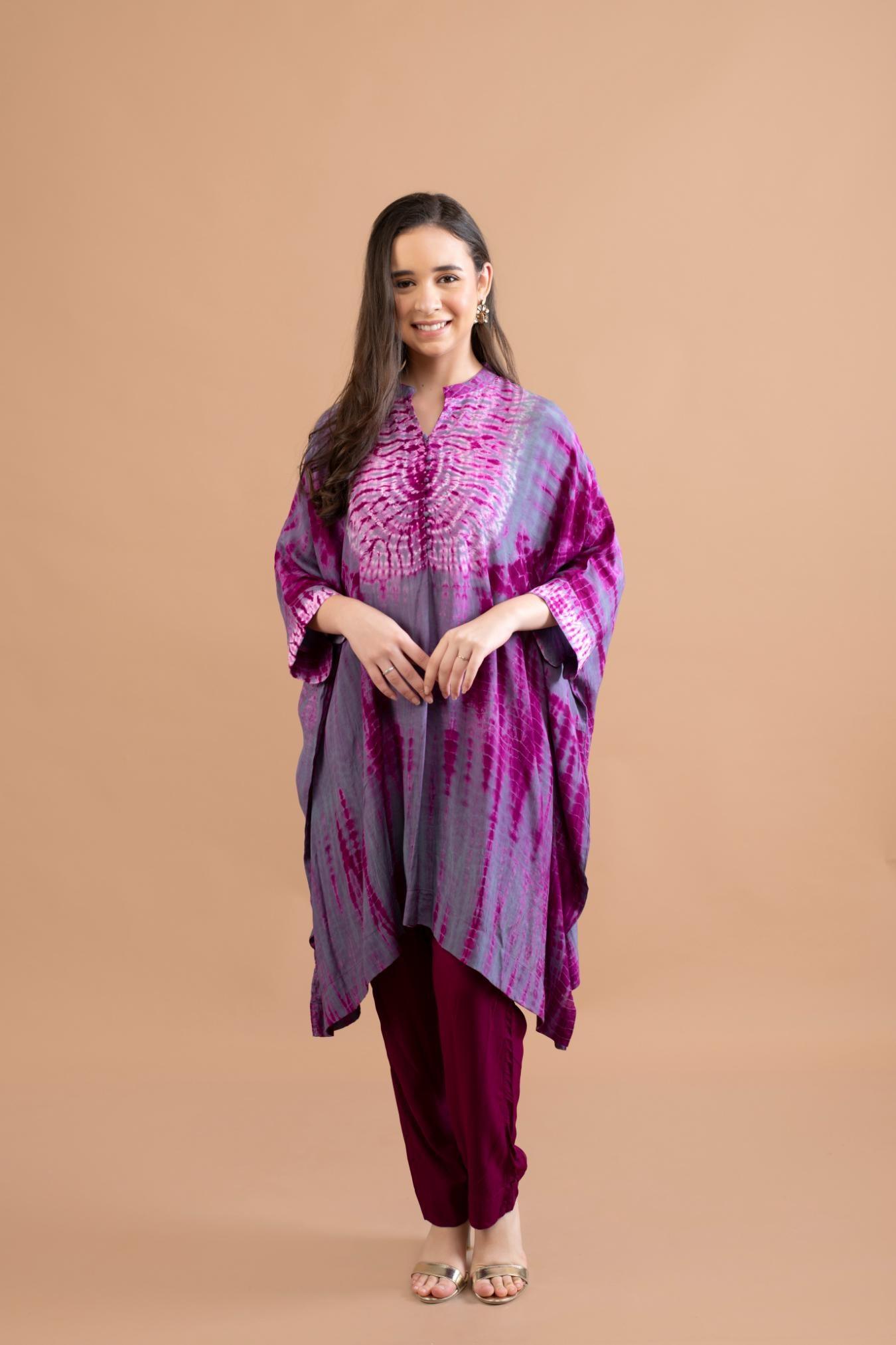 PURPLE WINE  SHIBORI YOKE AND TUNIC SET OF 2