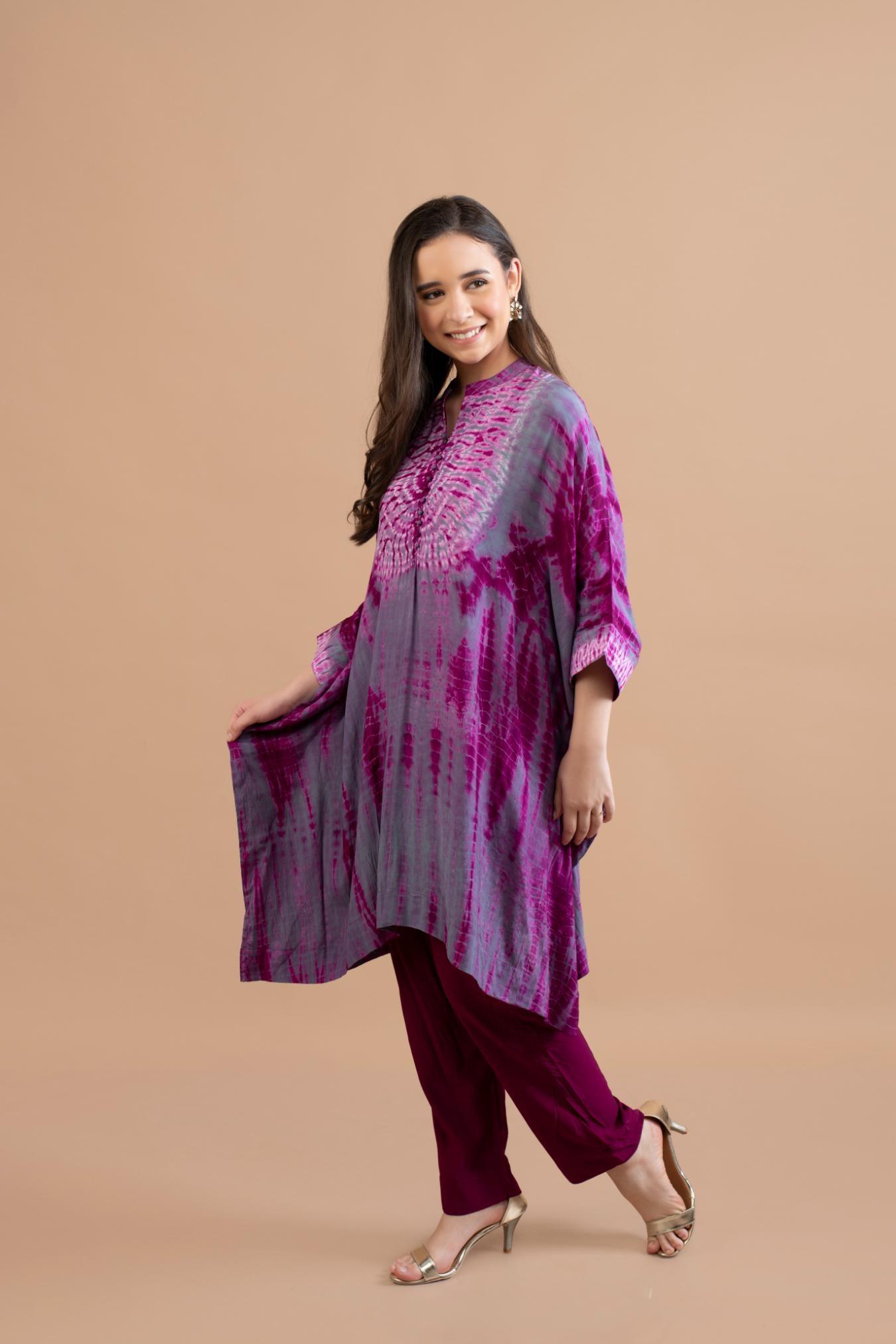 PURPLE WINE  SHIBORI YOKE AND TUNIC SET OF 2