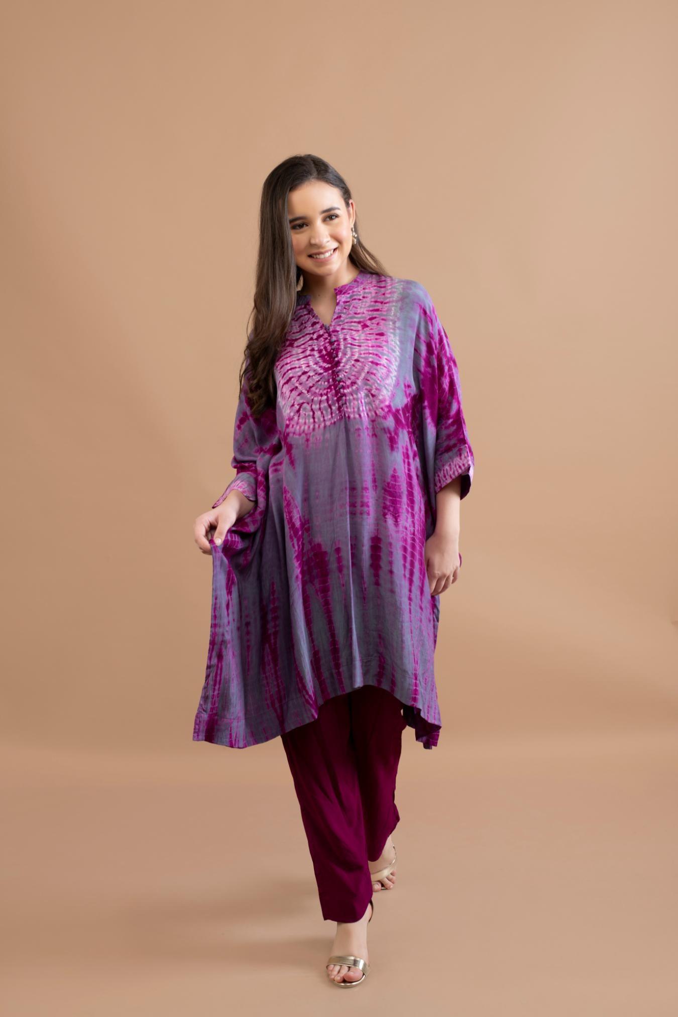 PURPLE WINE  SHIBORI YOKE AND TUNIC SET OF 2