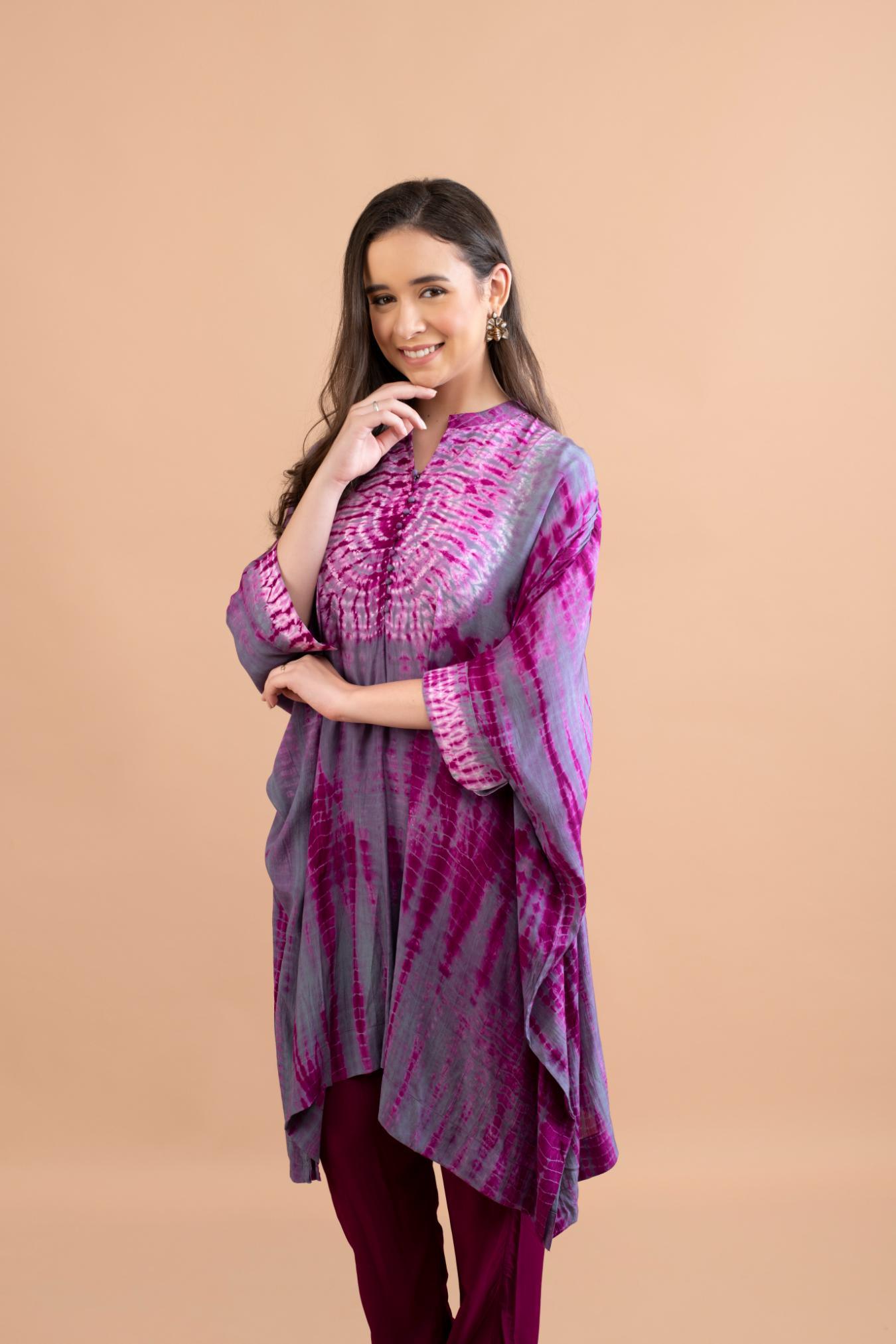 PURPLE WINE  SHIBORI YOKE AND TUNIC SET OF 2