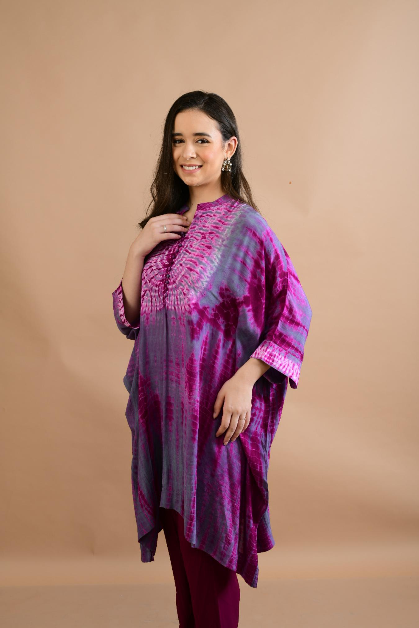 PURPLE WINE  SHIBORI YOKE AND TUNIC SET OF 2