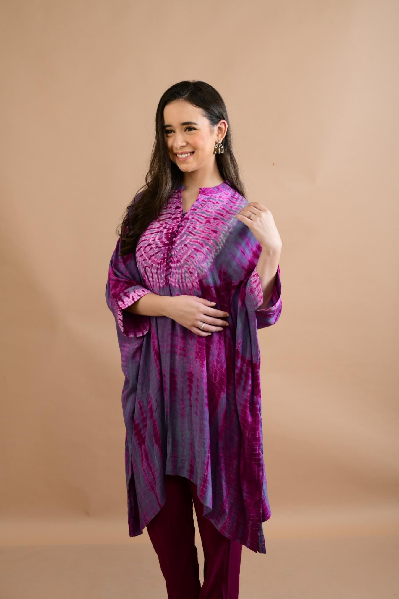 PURPLE WINE  SHIBORI YOKE AND TUNIC SET OF 2