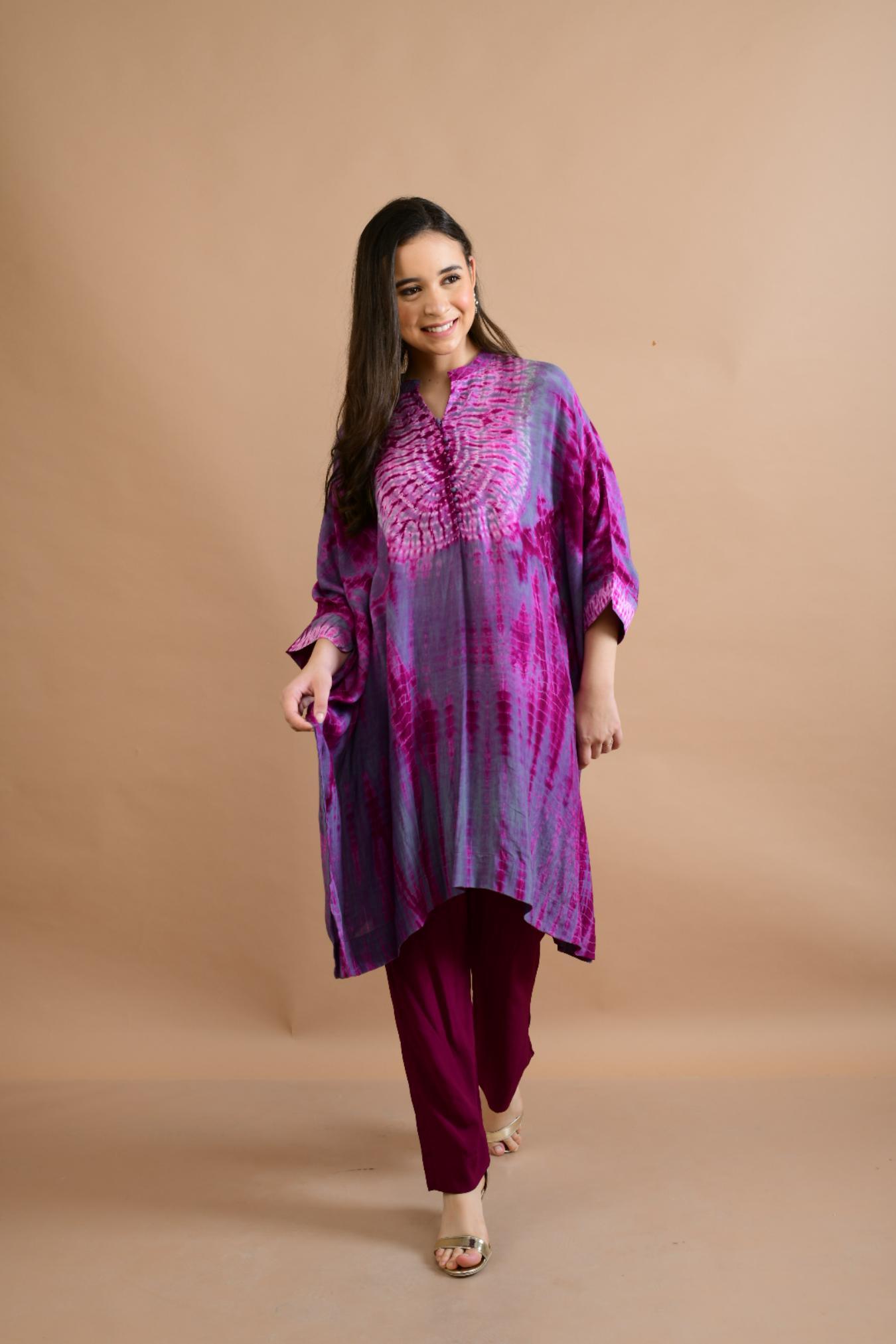 PURPLE WINE  SHIBORI YOKE AND TUNIC SET OF 2