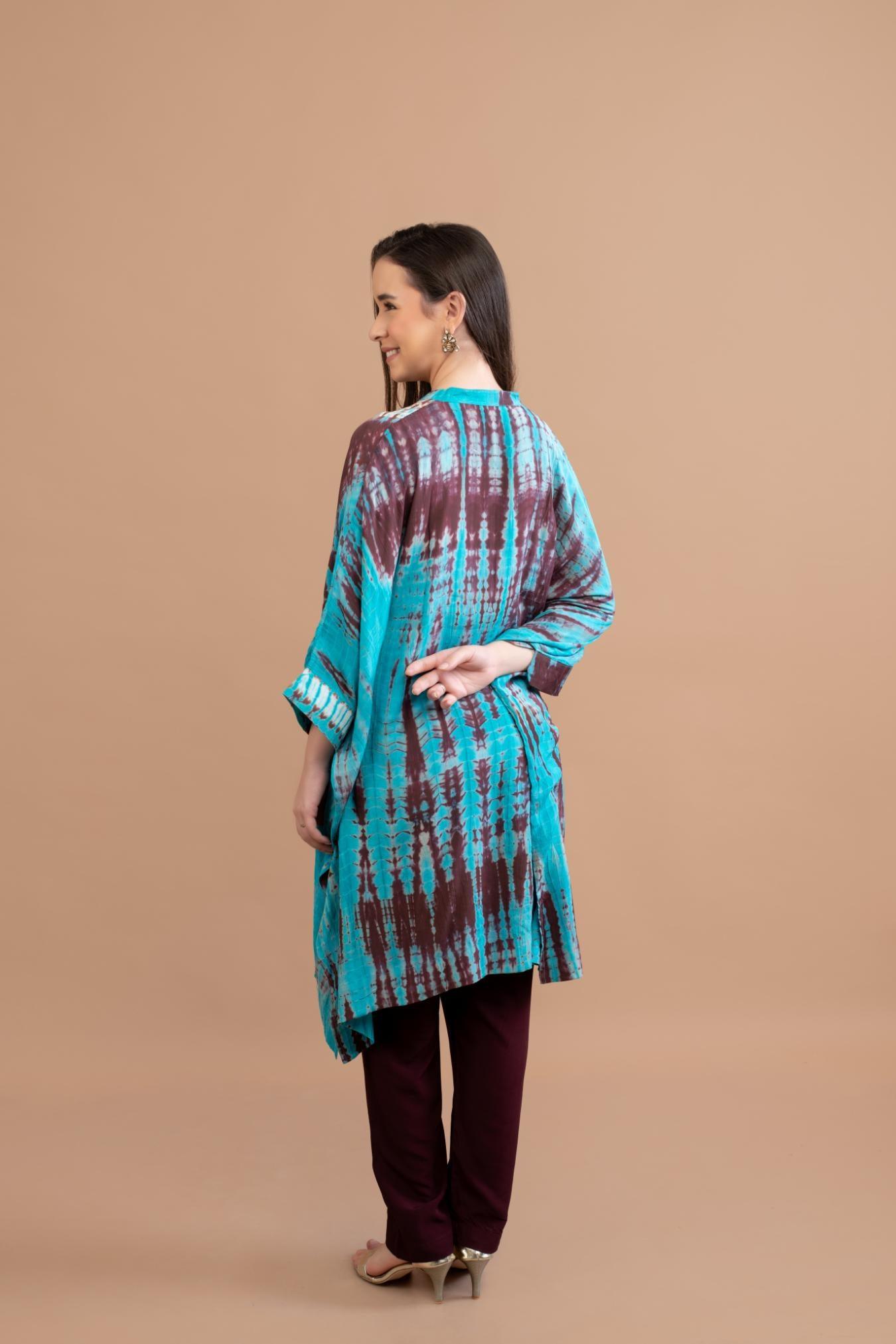 TURQUOISE BLUE SHIBORI YOKE AND TUNIC SET OF 2