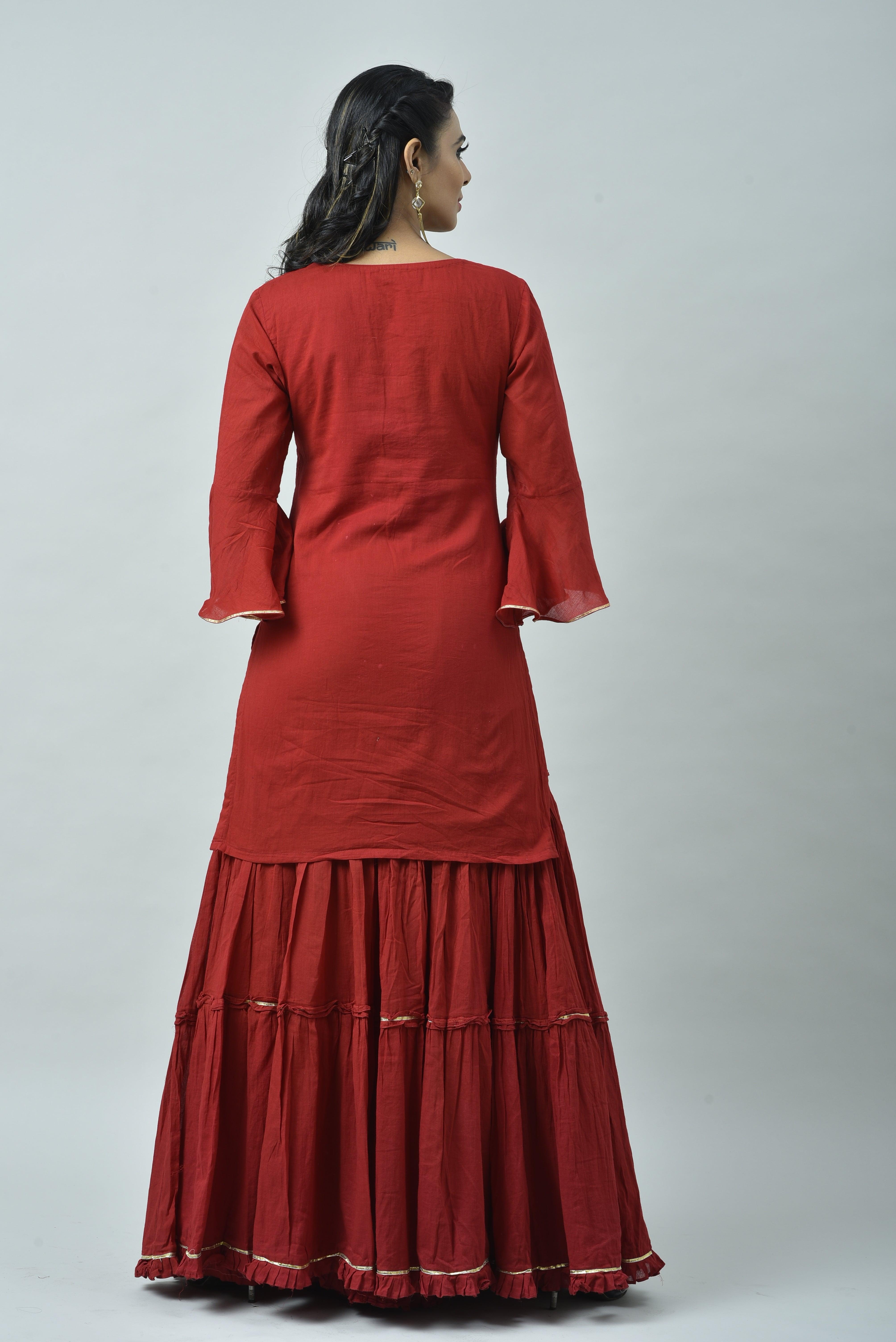 MAROON FRILL SHARARA SET OF 3