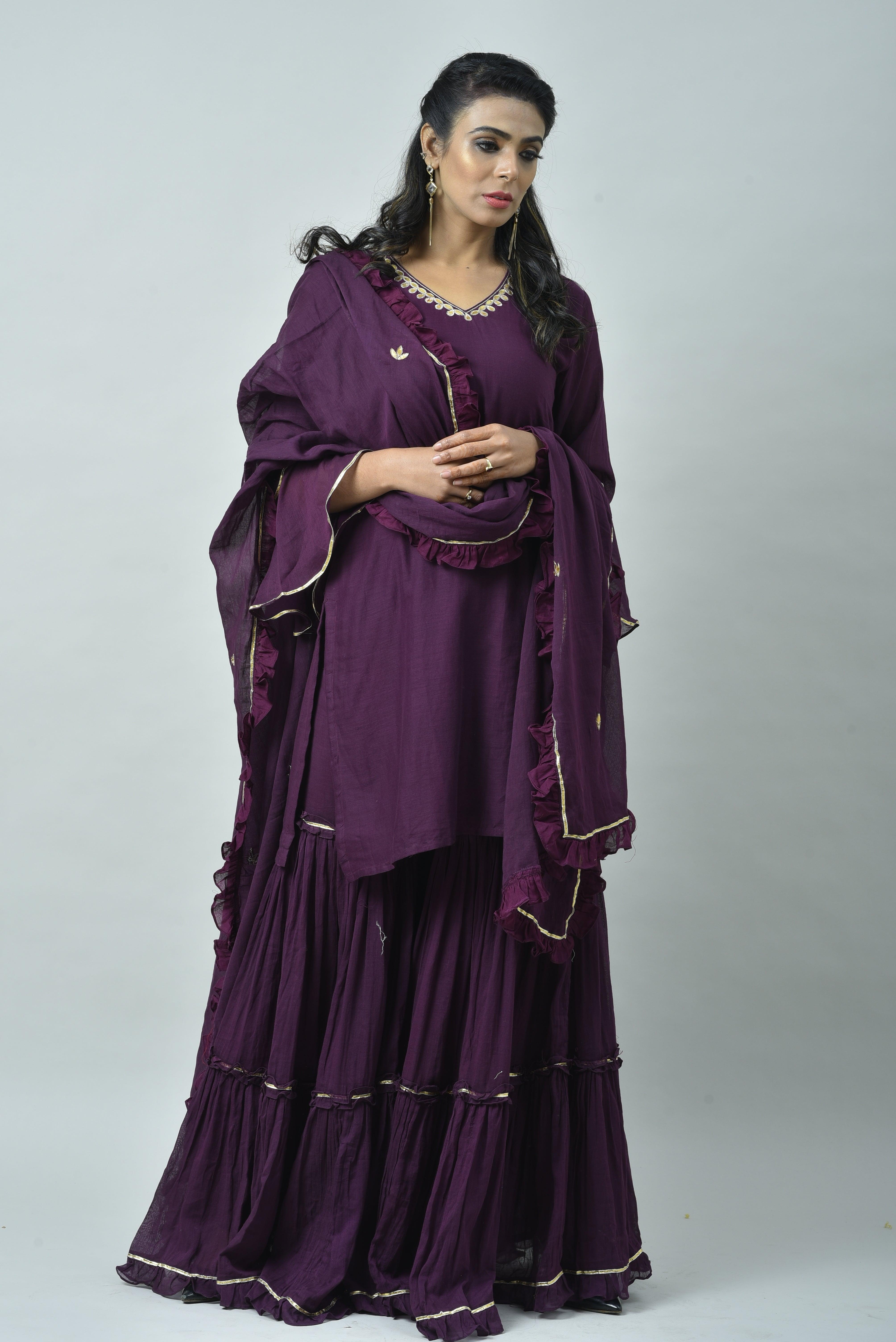 PURPLE FRILL SHARARA SET OF 3