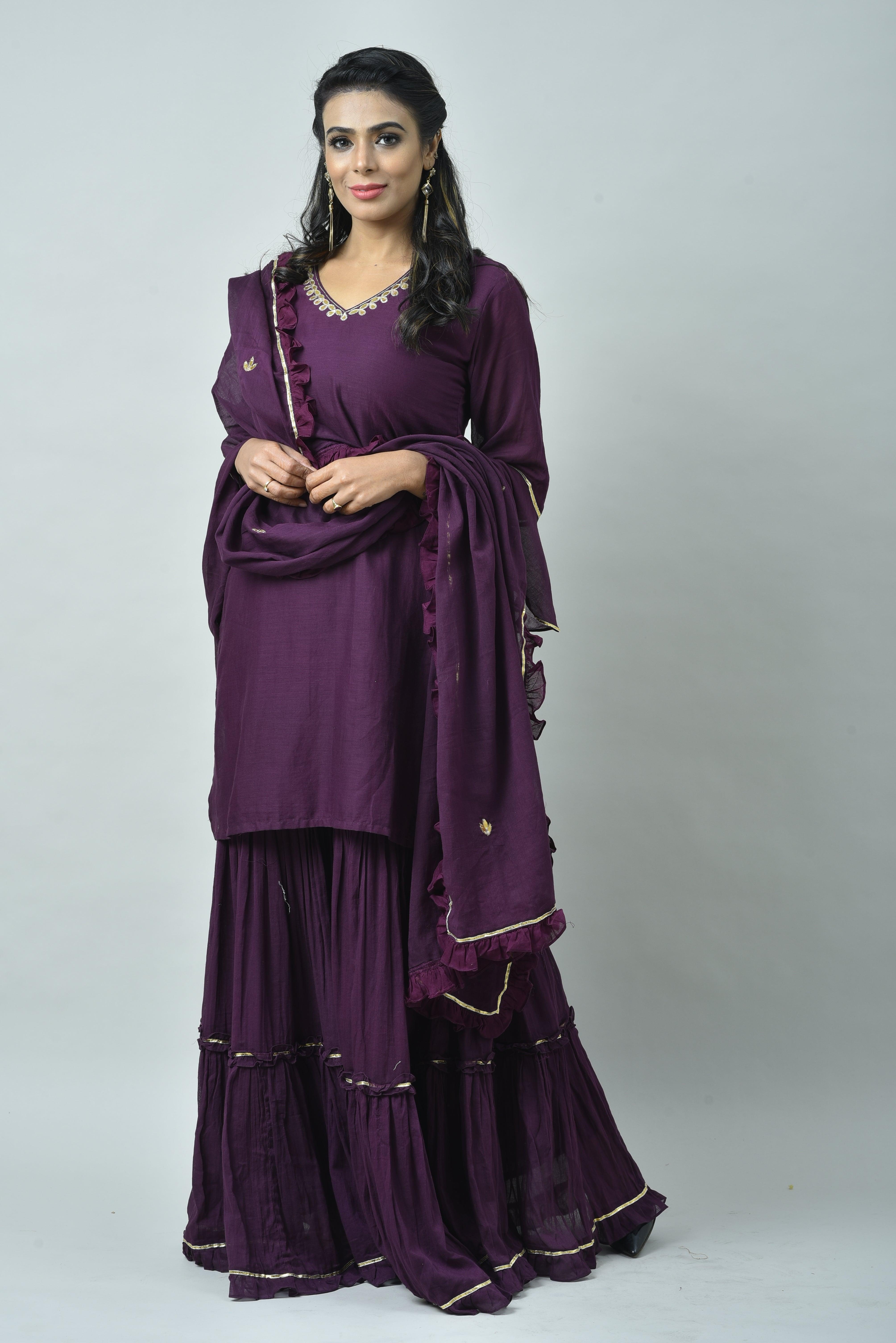 PURPLE FRILL SHARARA SET OF 3