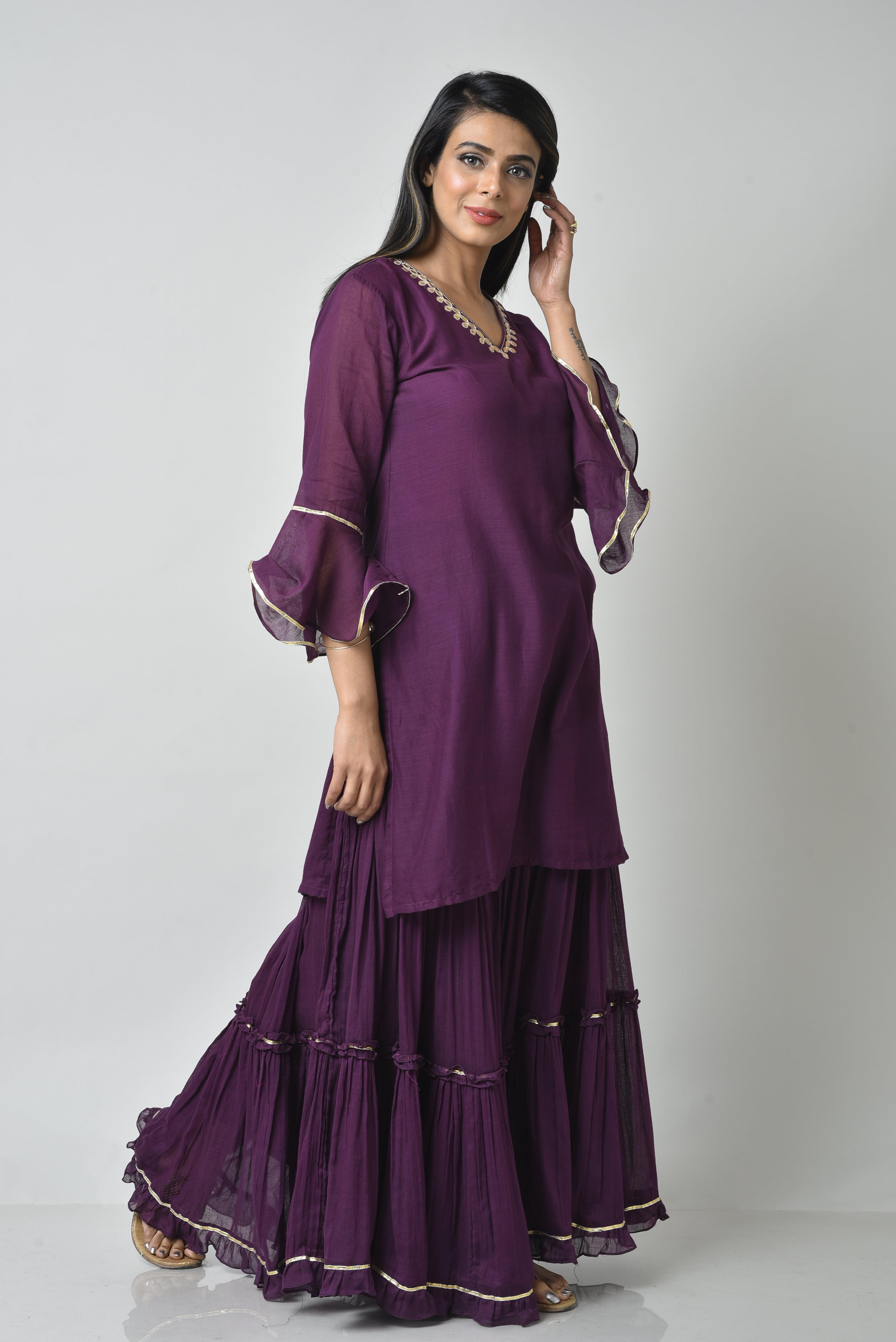 PURPLE FRILL SHARARA SET OF 3