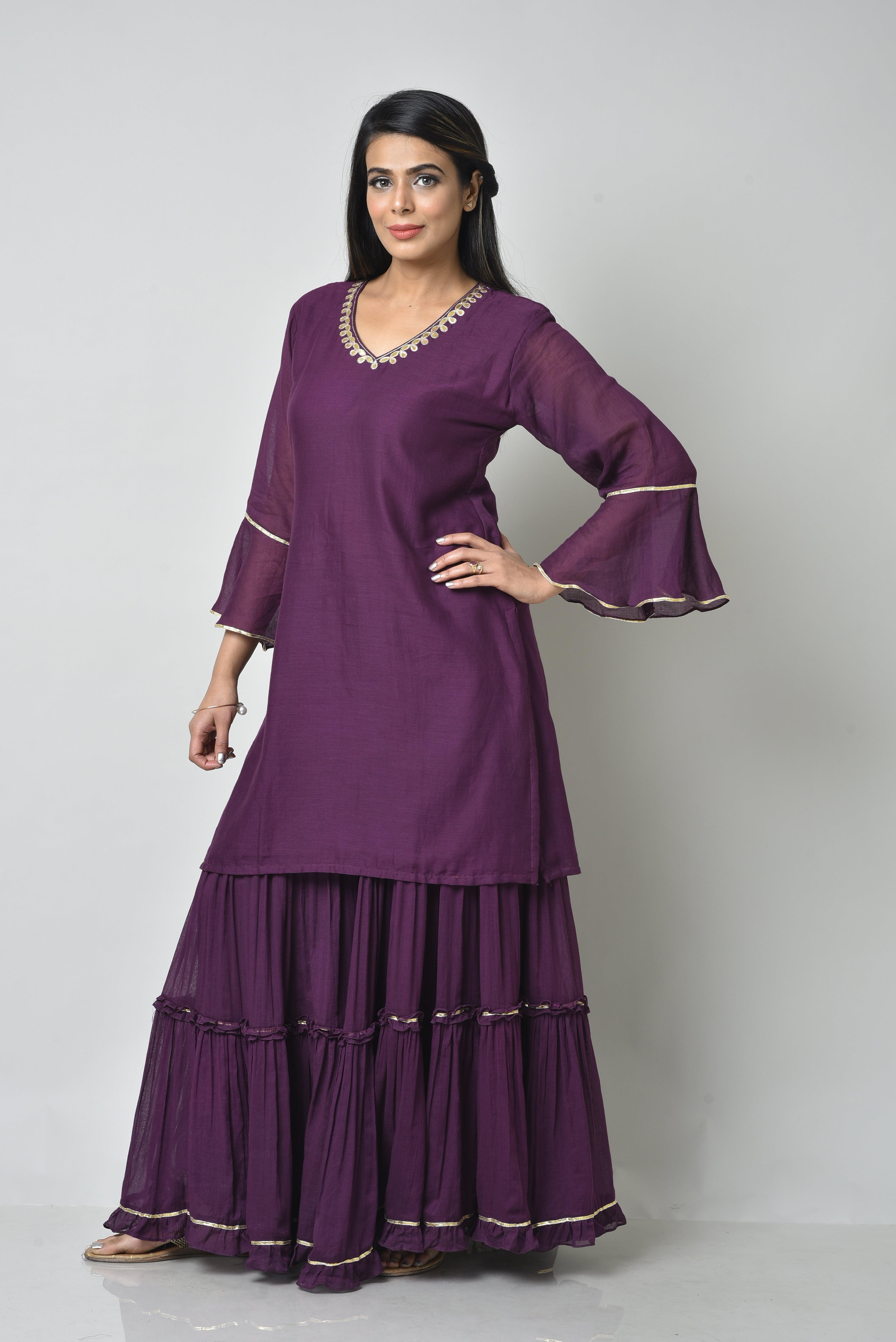 PURPLE FRILL SHARARA SET OF 3
