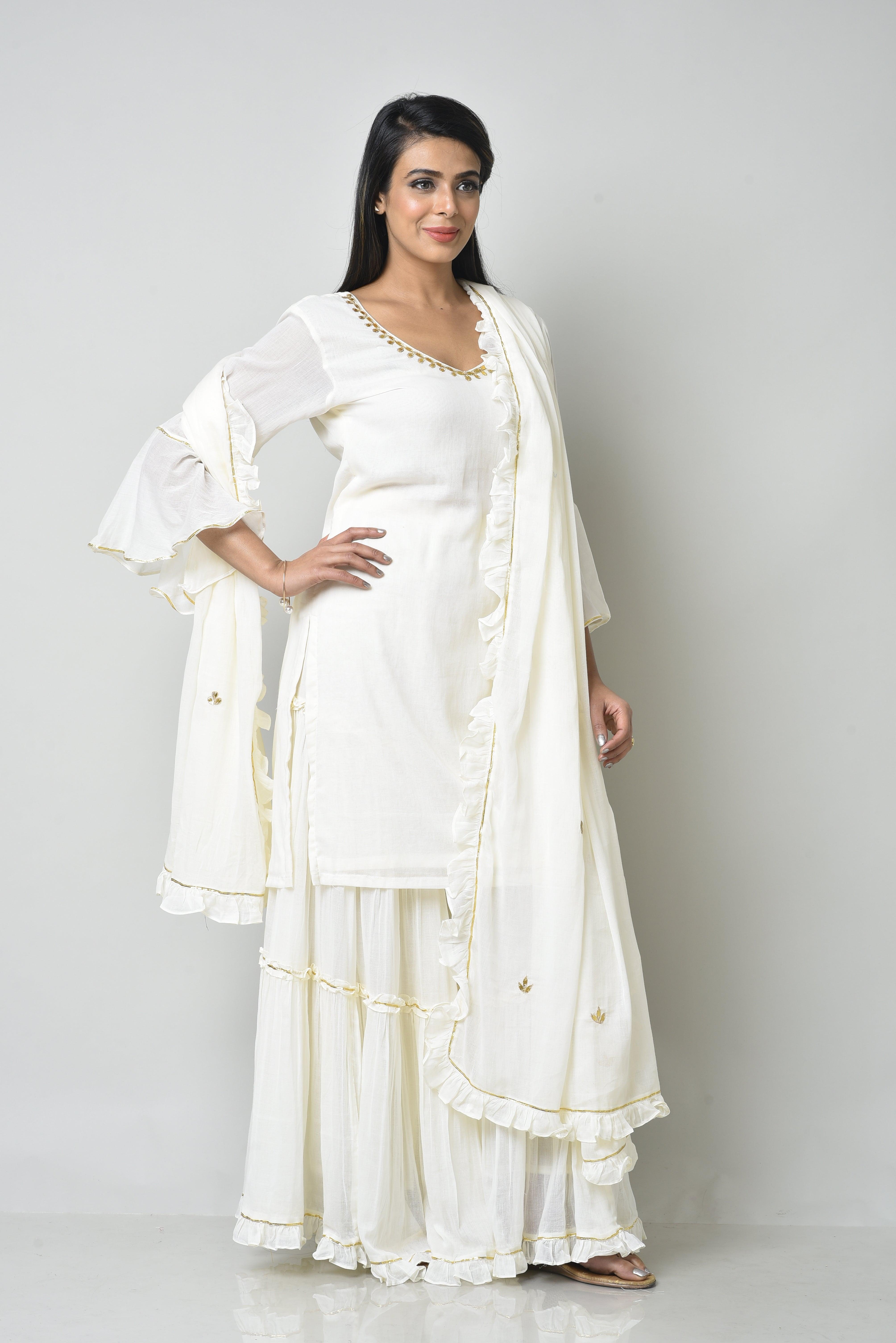 OFF WHITE FRILL SHARARA SET OF 3