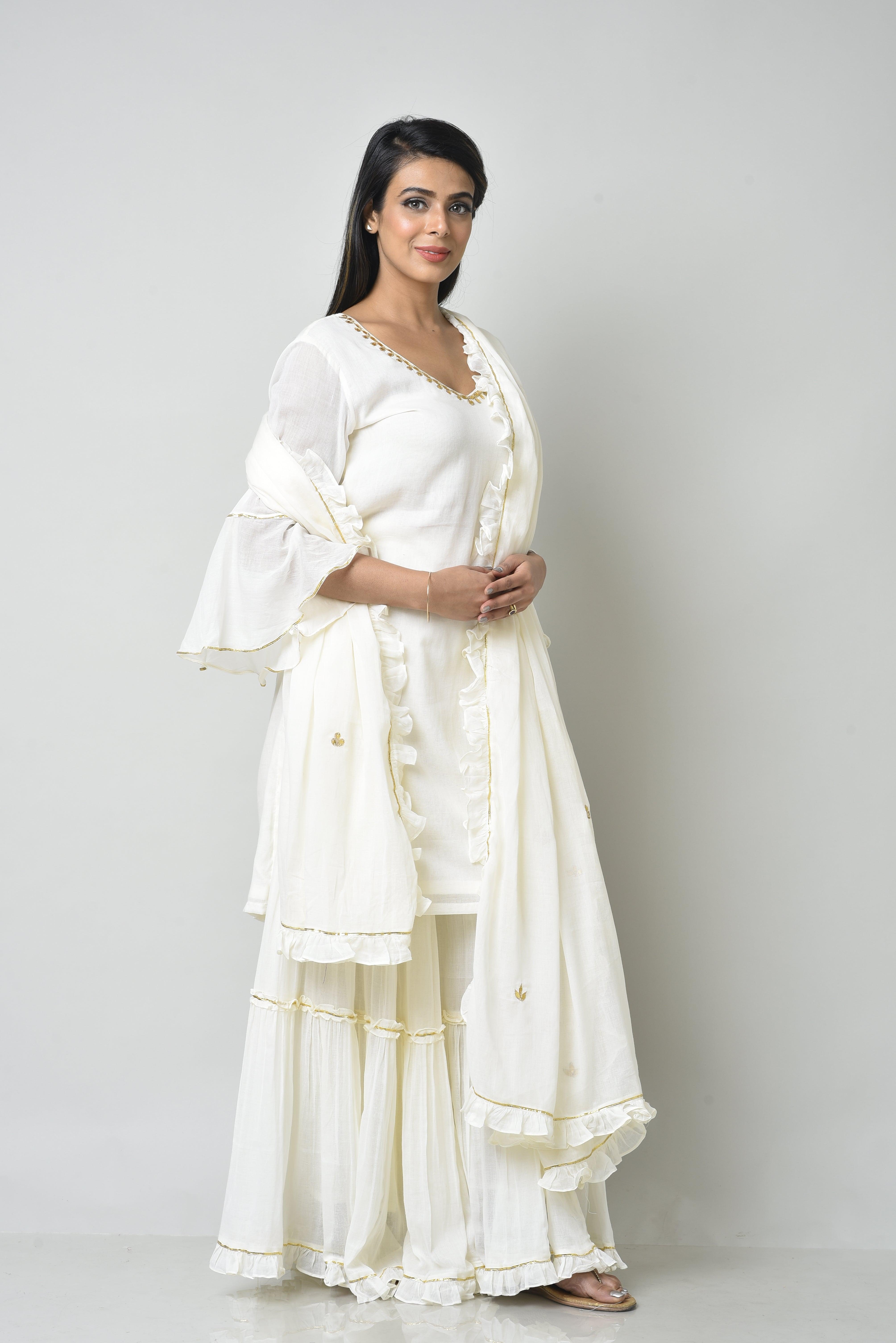 OFF WHITE FRILL SHARARA SET OF 3