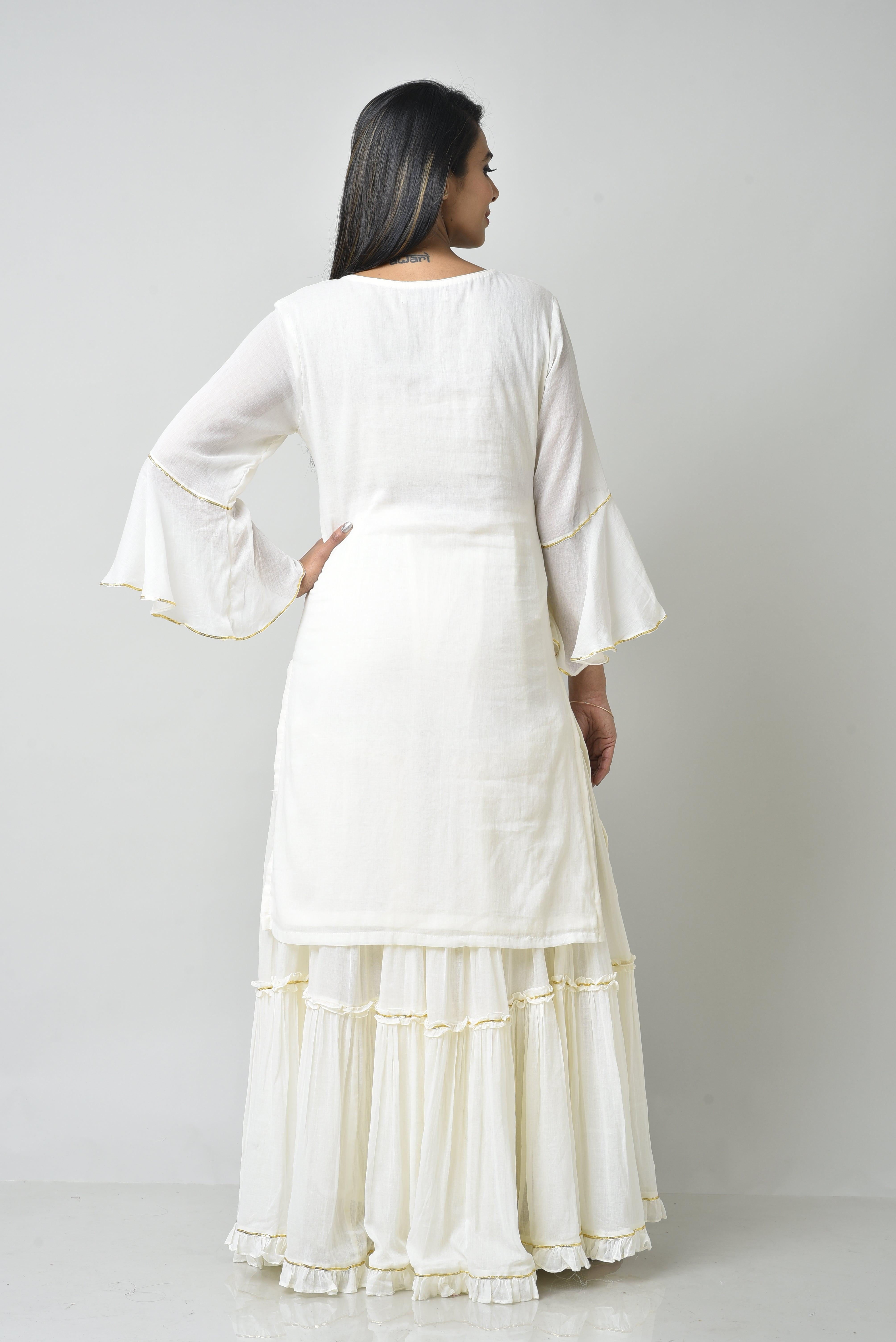 OFF WHITE FRILL SHARARA SET OF 3