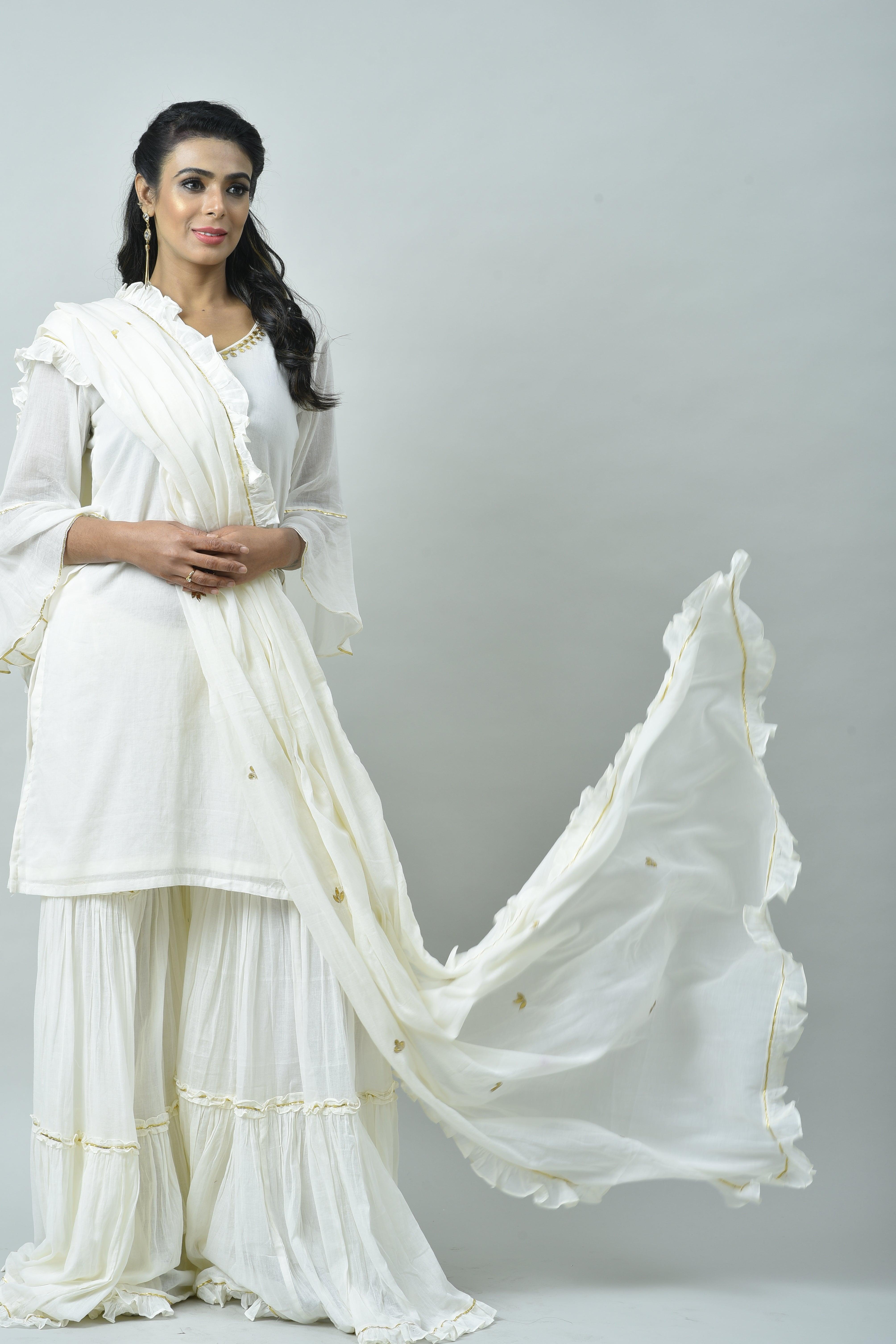 OFF WHITE FRILL SHARARA SET OF 3
