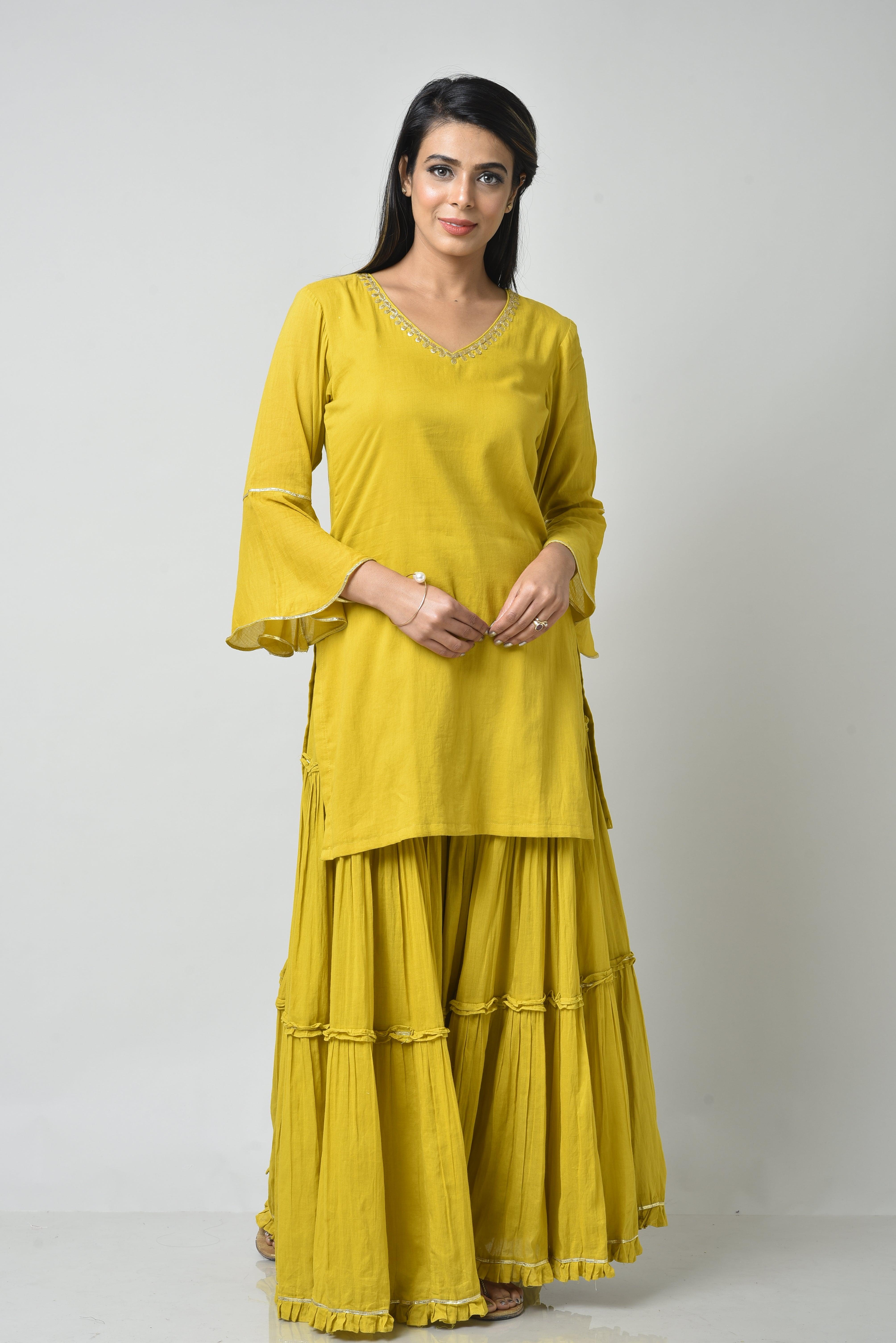 YELLOW FRILL SHARARA SET OF 3