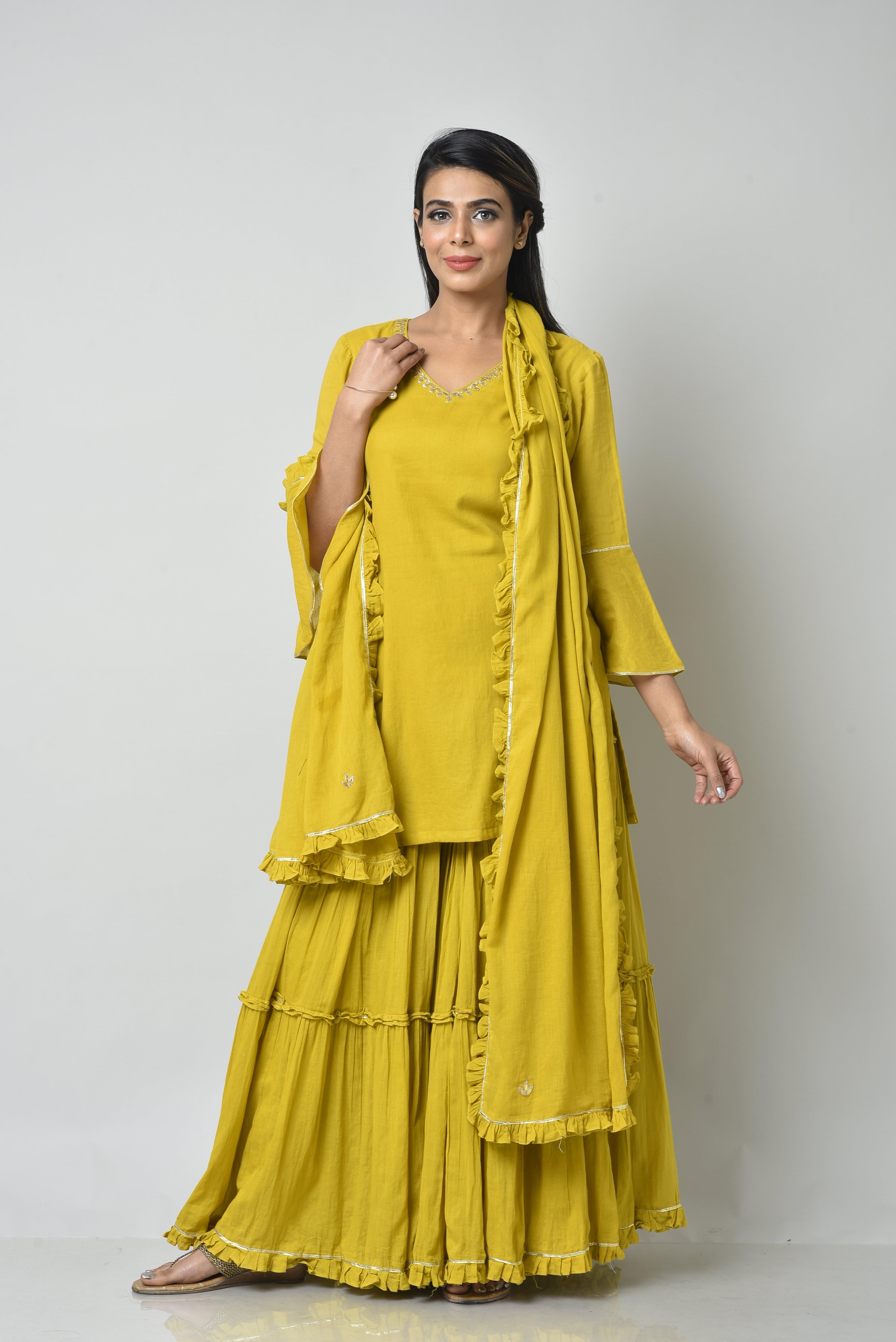 YELLOW FRILL SHARARA SET OF 3