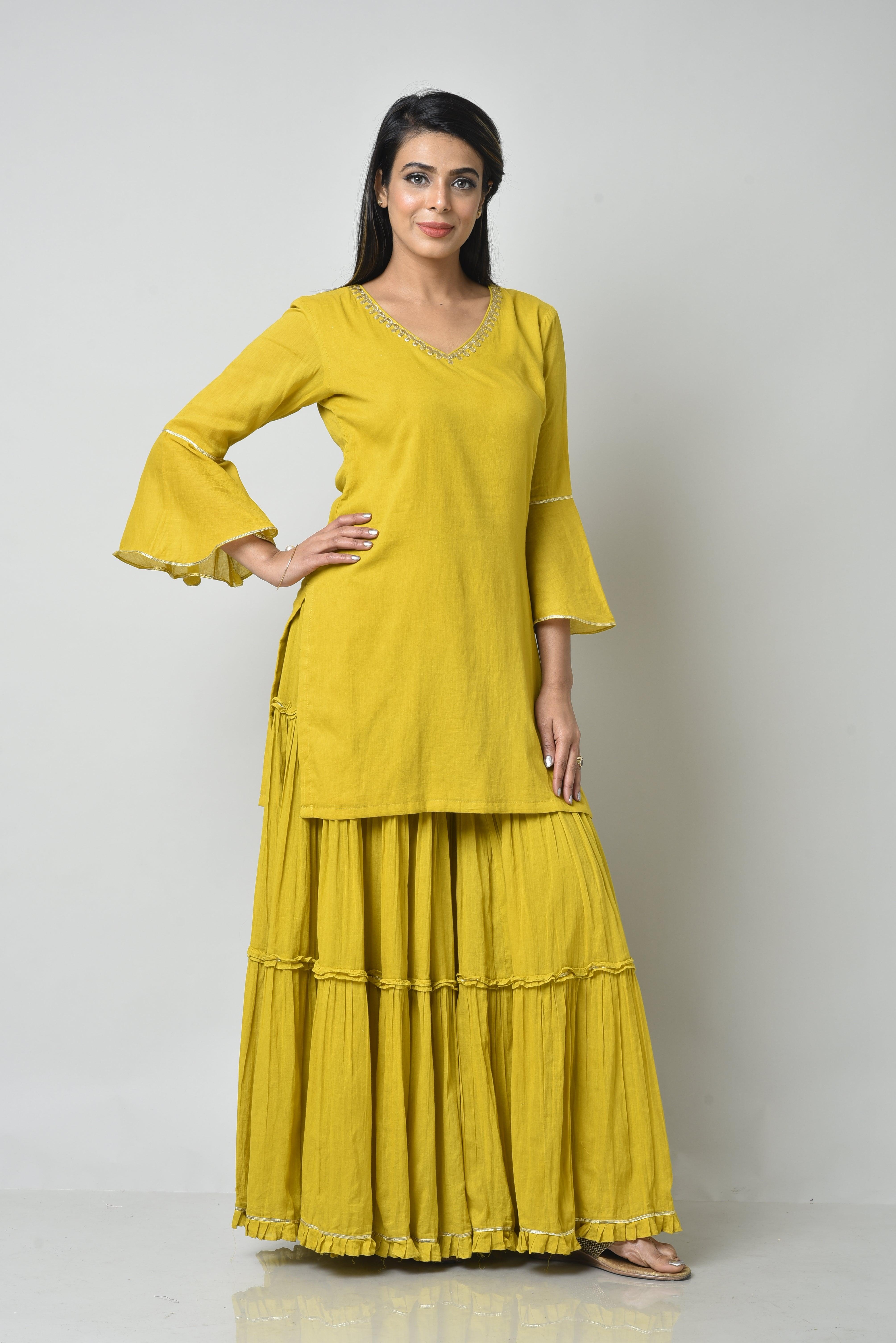 YELLOW FRILL SHARARA SET OF 3