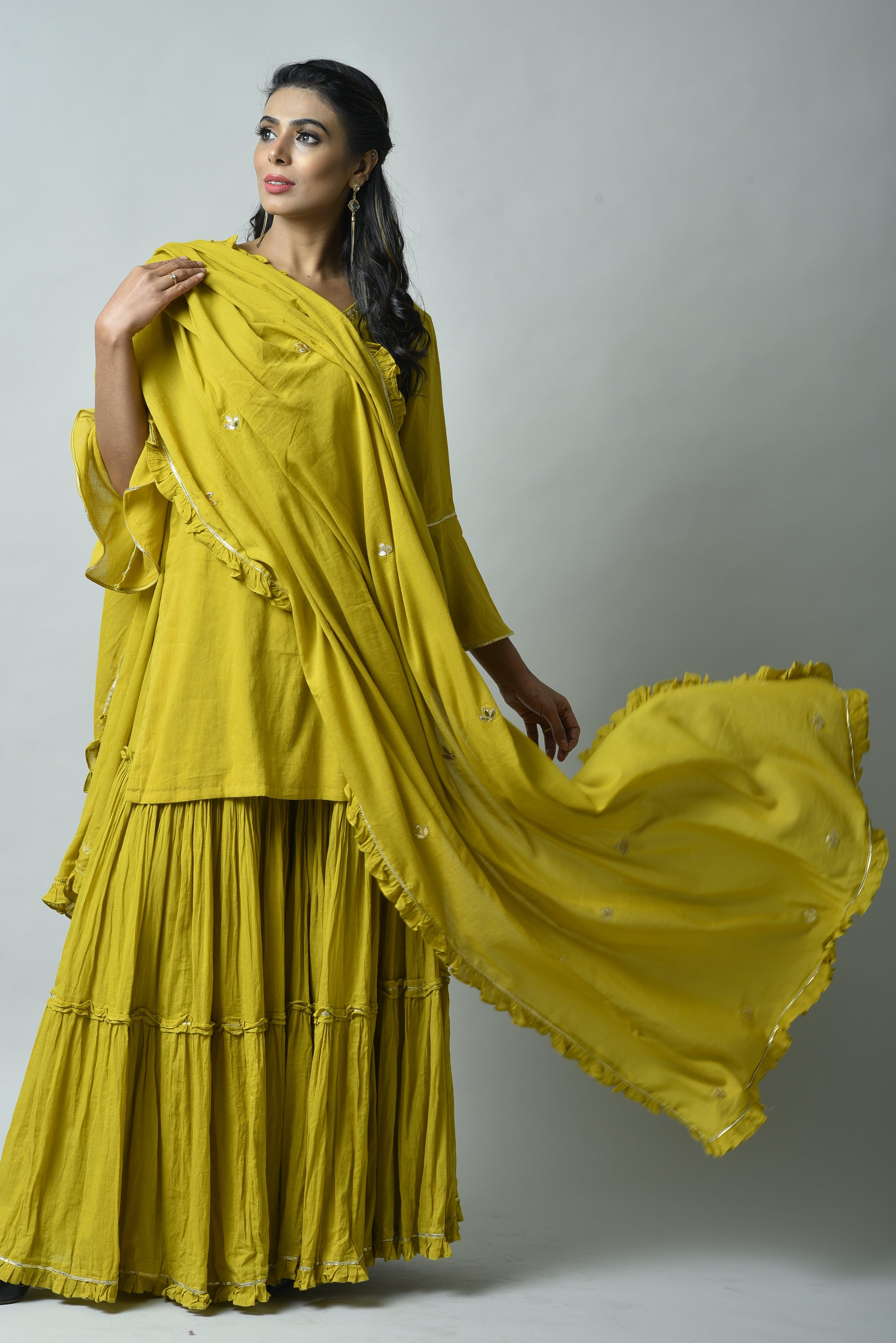 YELLOW FRILL SHARARA SET OF 3
