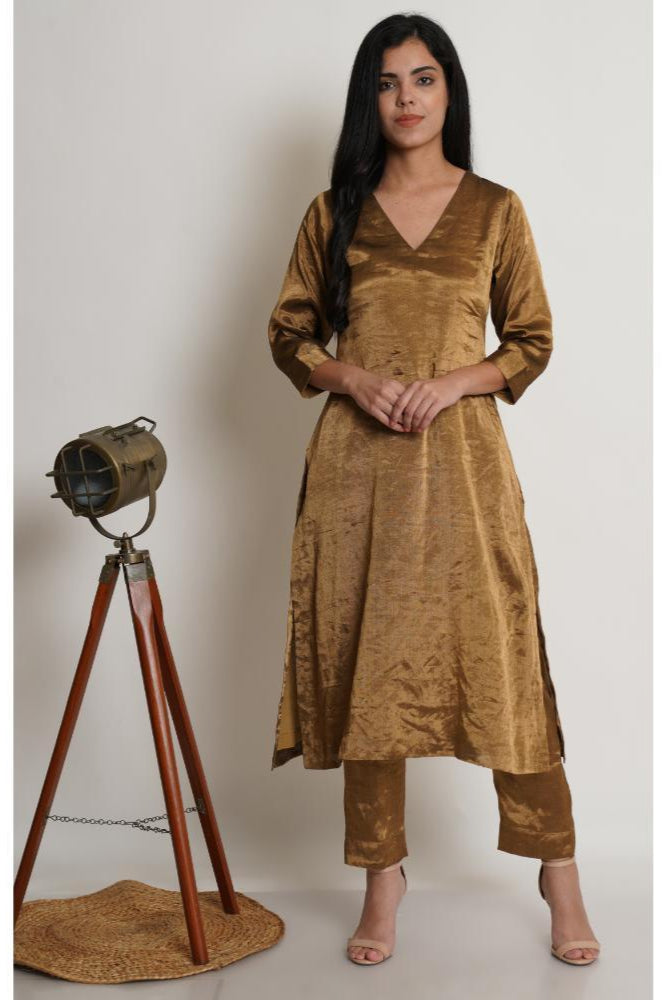 Antique Gold Chanderi Tissue Co-ord Set of 2