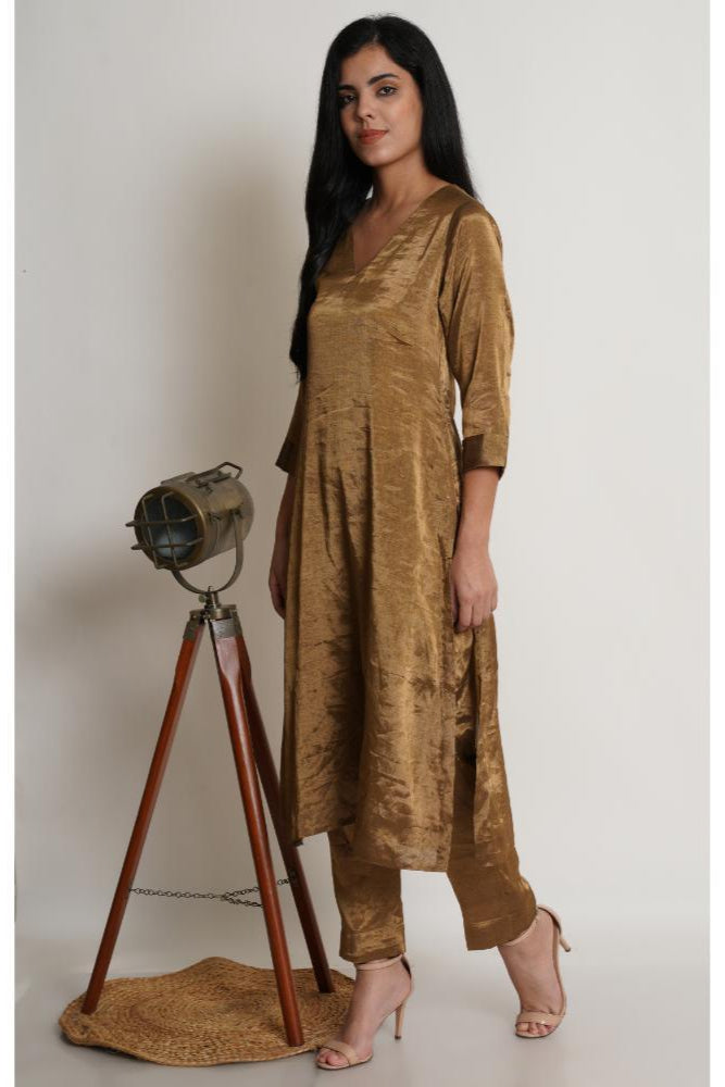 Antique Gold Chanderi Tissue Co-ord Set of 2