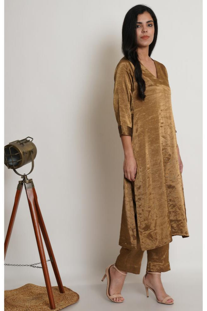 Antique Gold Chanderi Tissue Co-ord Set of 2