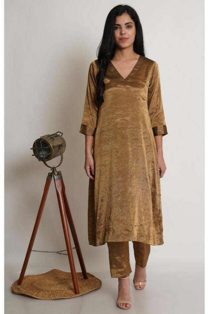 Antique Gold Chanderi Tissue Co-ord Set of 2