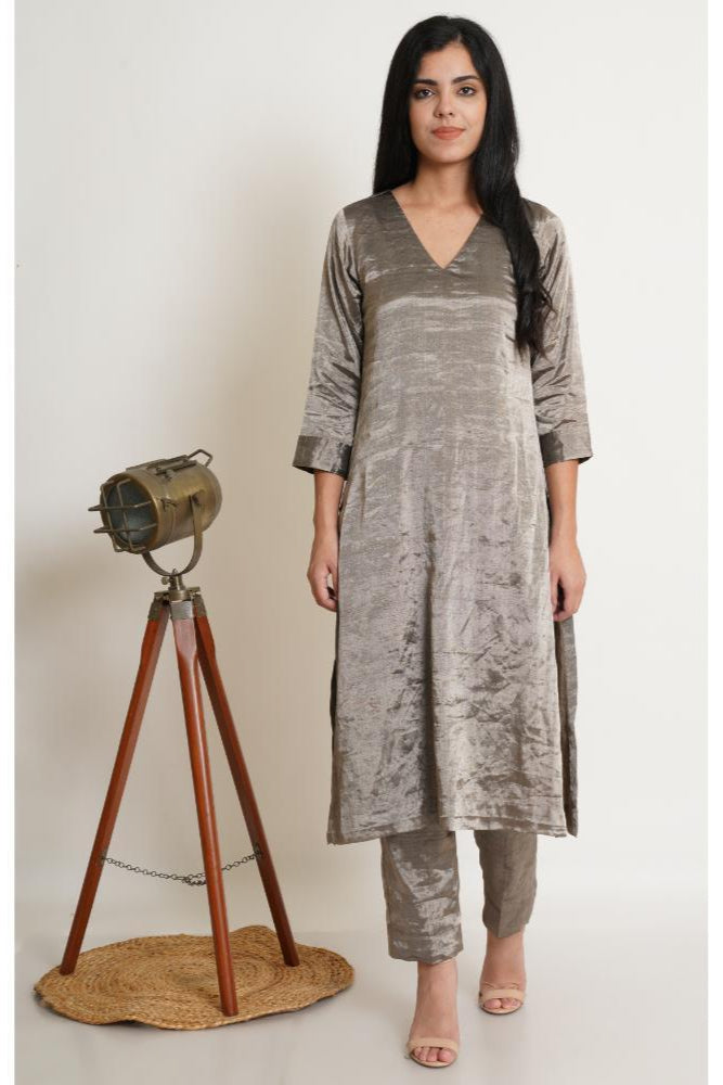 Gunmetal Chanderi Co-ord Kurta Set of 2