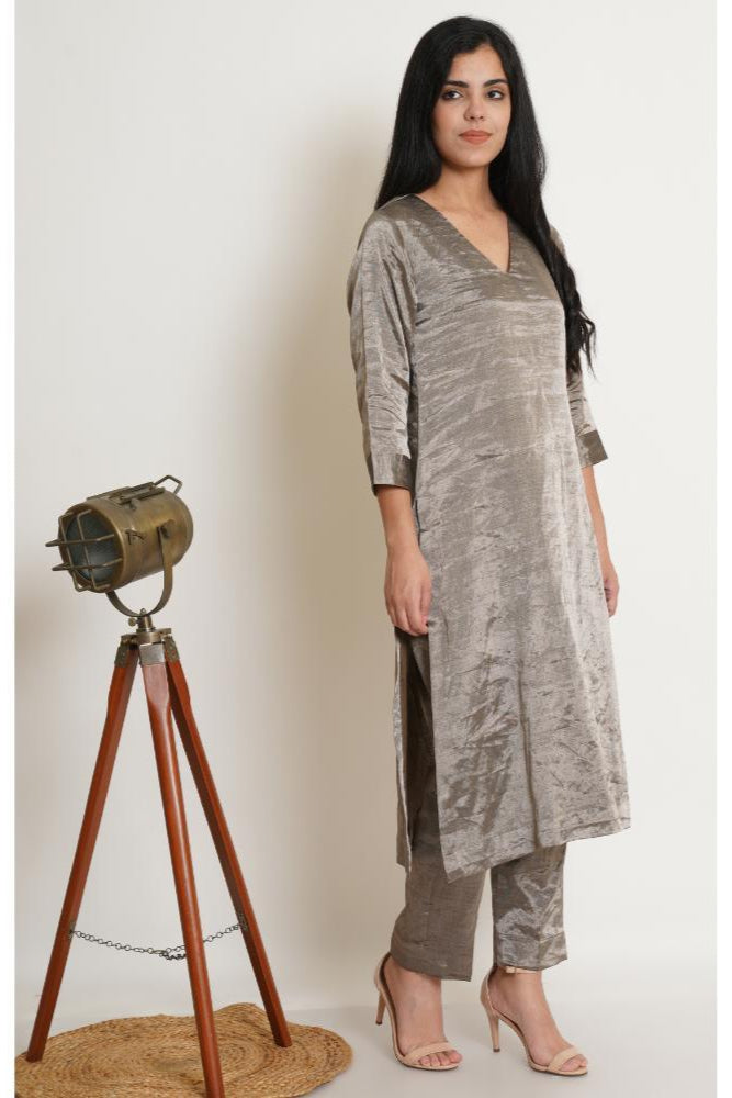 Gunmetal Chanderi Co-ord Kurta Set of 2