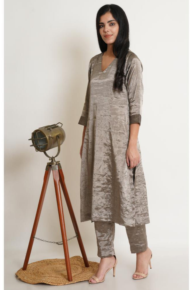 Gunmetal Chanderi Co-ord Kurta Set of 2