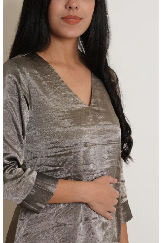 Gunmetal Chanderi Co-ord Kurta Set of 2