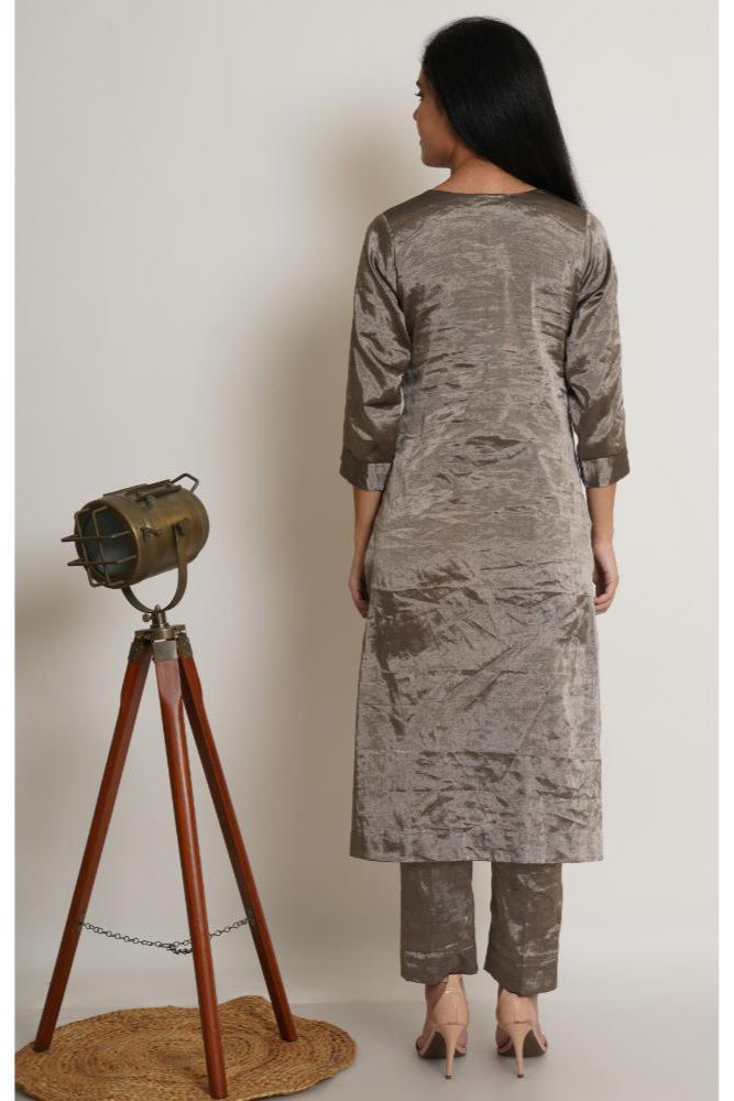 Gunmetal Chanderi Co-ord Kurta Set of 2